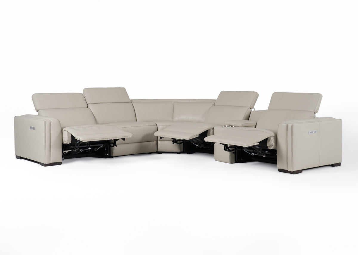 Frazier - Modern Leather Sectional Sofa with 3 Recliners and Console