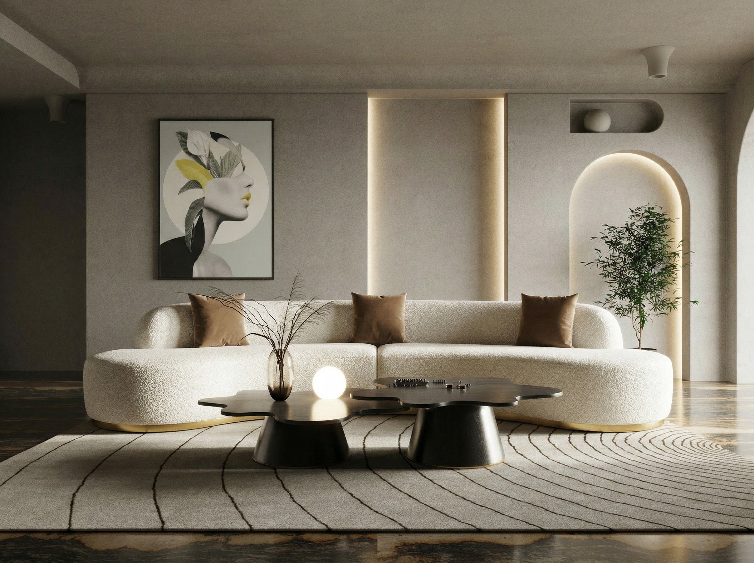 Frontier Glam Fabric Curved Sectional Sofa with Pillows