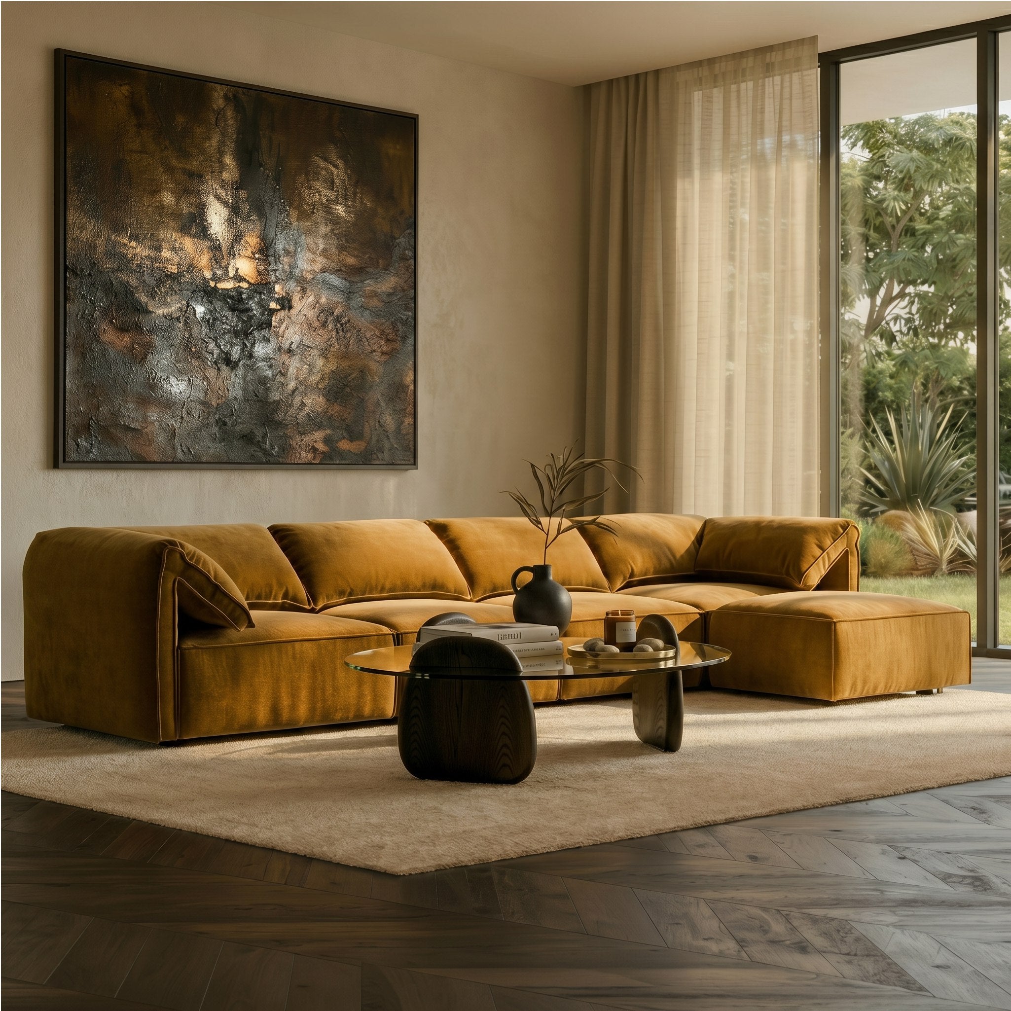 Gene Modern Ochre Fabric Modular Armless Sectional Seat