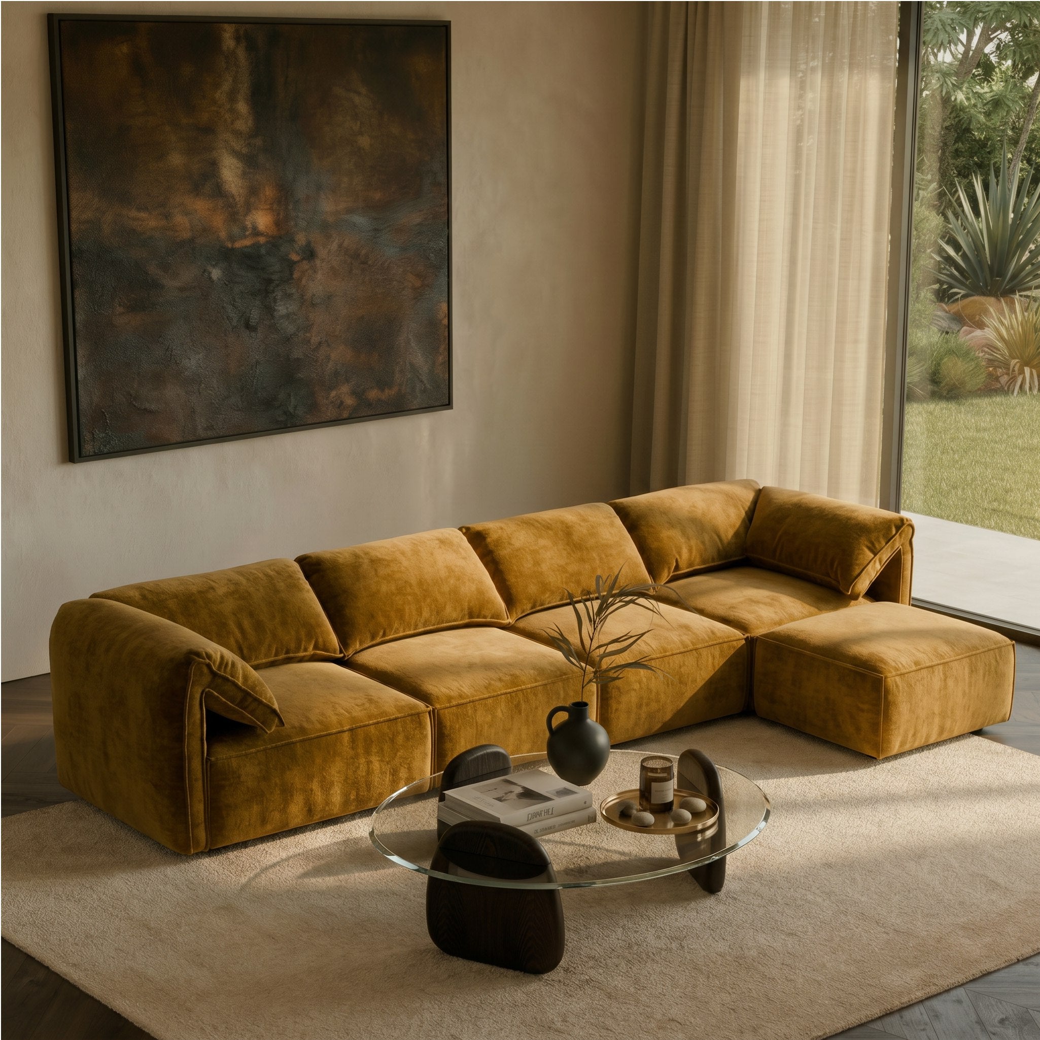 Gene Modern Ochre Fabric Modular Corner Sectional Seat
