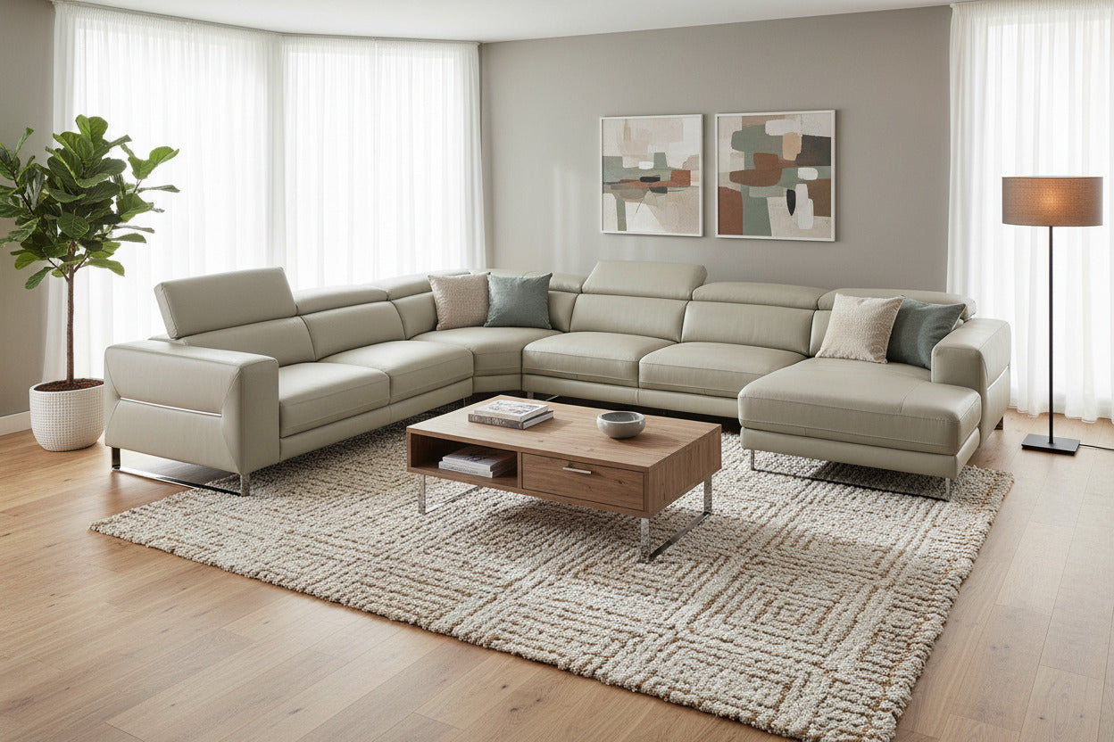 Hawkey Contemporary Leather RAF Chaise Sectional Sofa