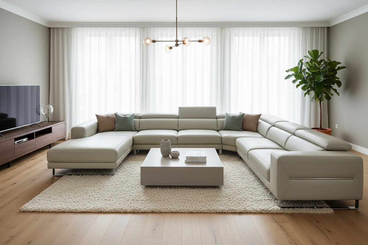 Hawkey Contemporary Leather LAF Chaise Sectional Sofa