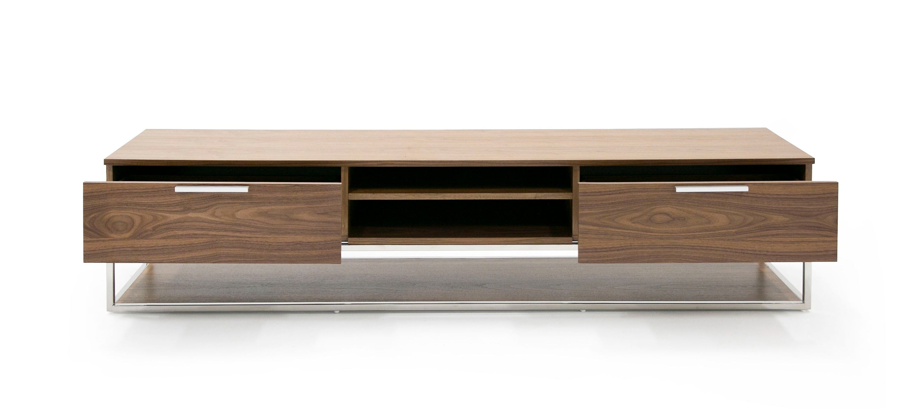 Modrest Heloise - Modern Walnut and Stainless Steel TV Stand-TV Stand-VIG-Wall2Wall Furnishings