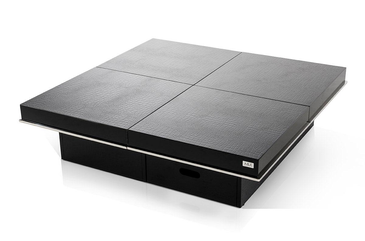 Horizon Modern Crocodile Coffee Table w/ Pull Out Squares