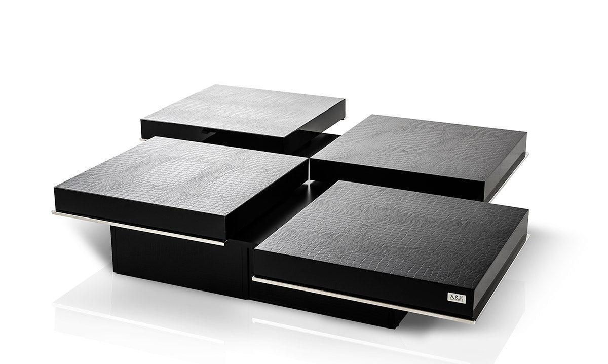 Horizon Modern Crocodile Coffee Table w/ Pull Out Squares