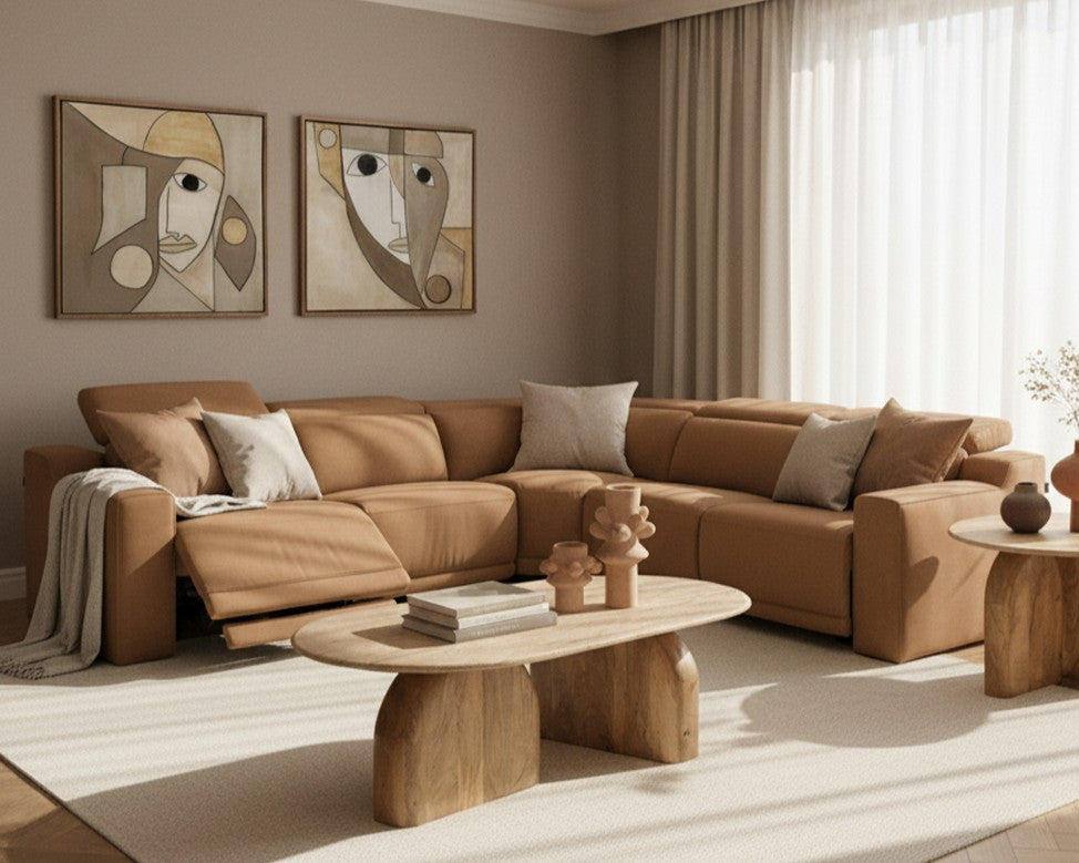 Horton Modern Fabric Sectional Sofa w/ 3 Recliners