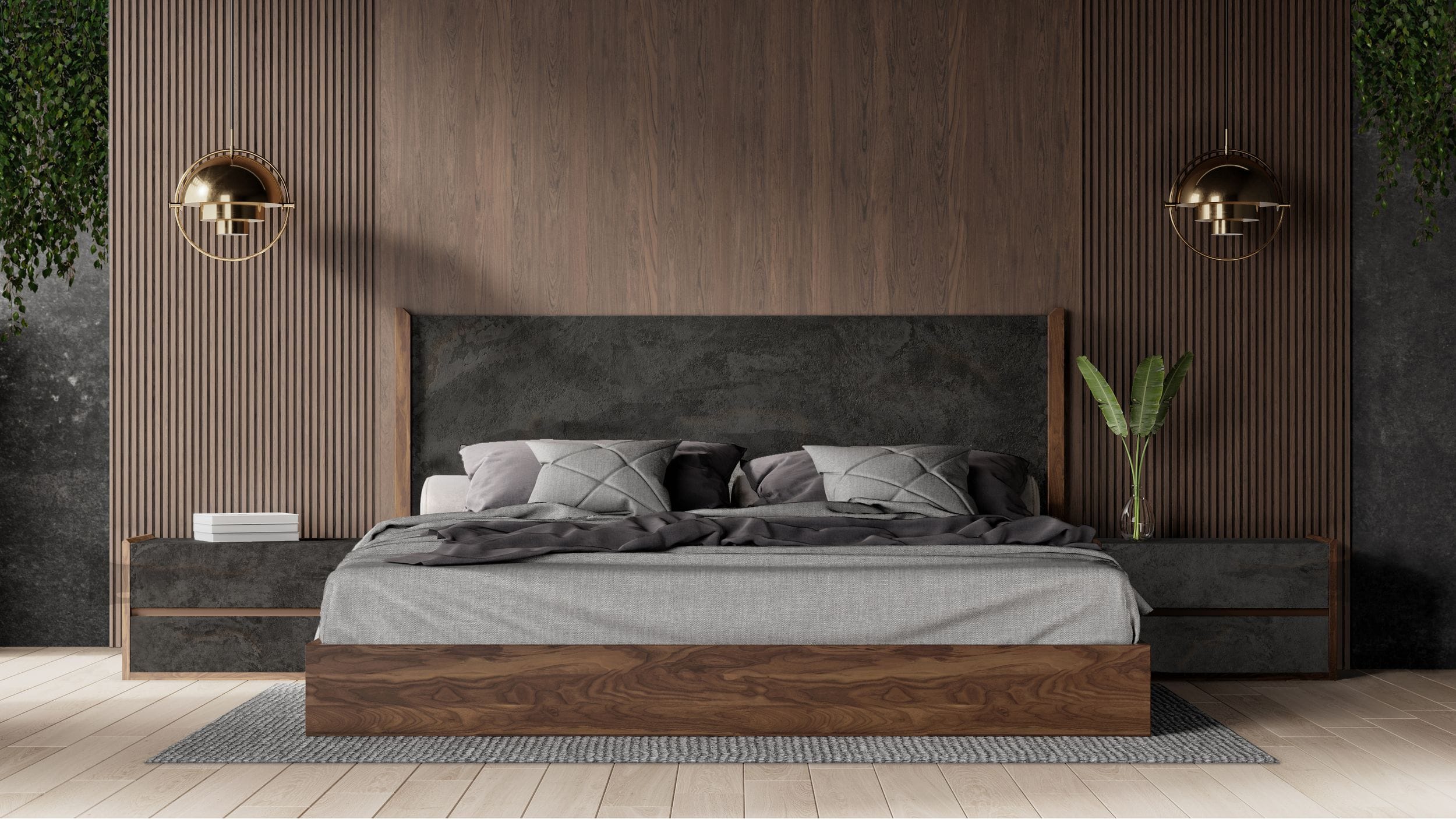 Nova Domus Rado - Modern Walnut & Volcanic Slate Bed-Bed-VIG-Wall2Wall Furnishings