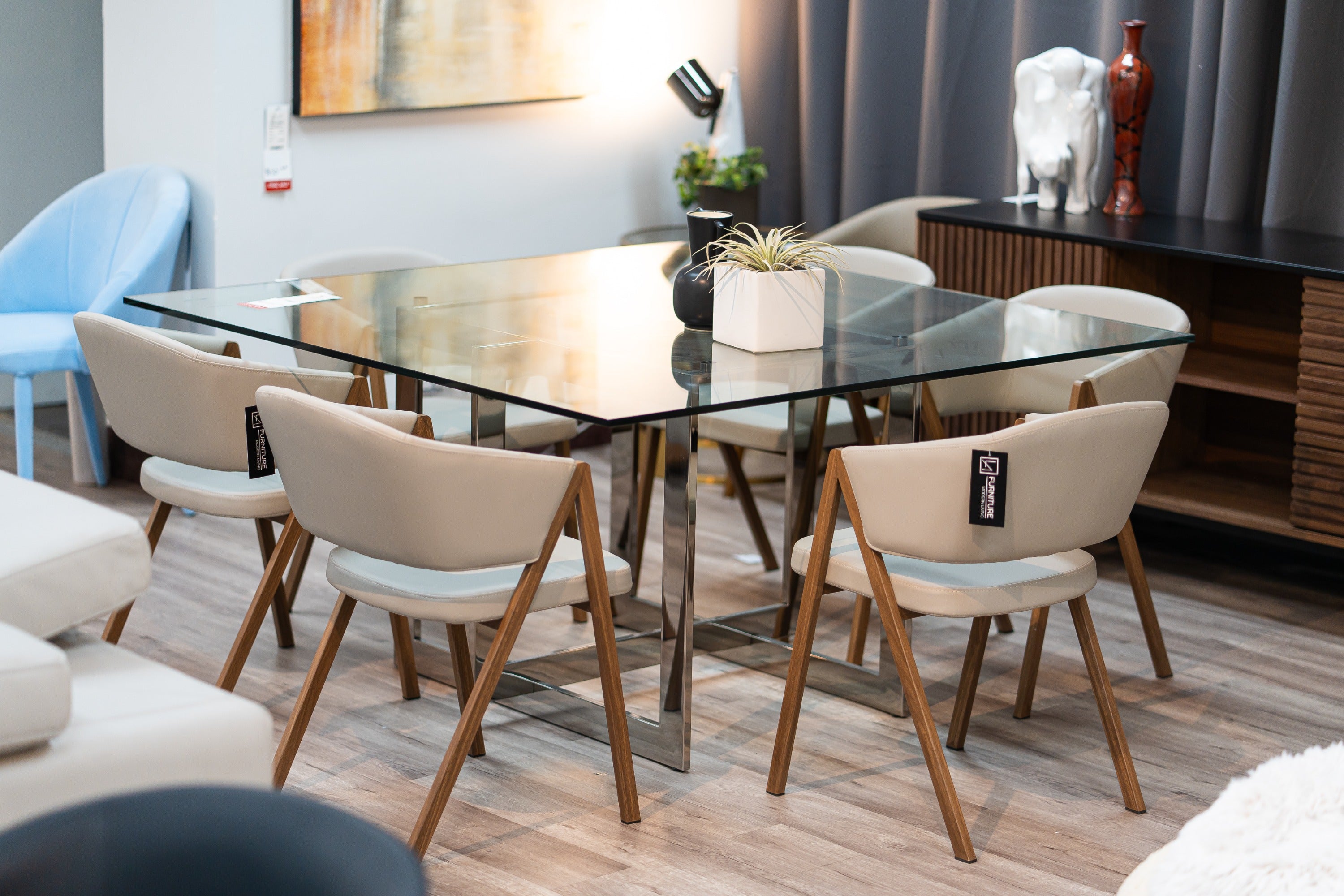 Modrest Keaton Square Modern Glass Stainless Steel Dining Table