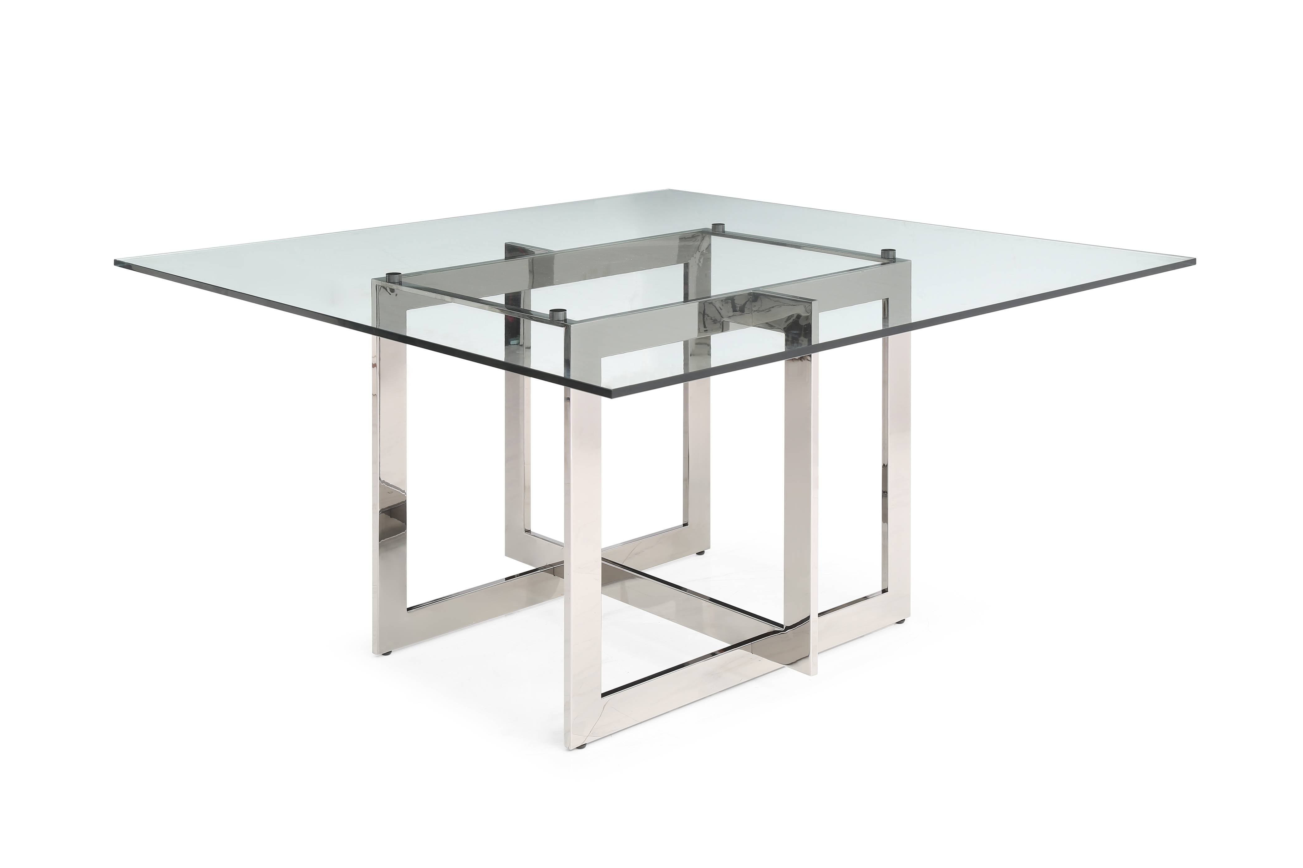 Modrest Keaton Square Modern Glass Stainless Steel Dining Table