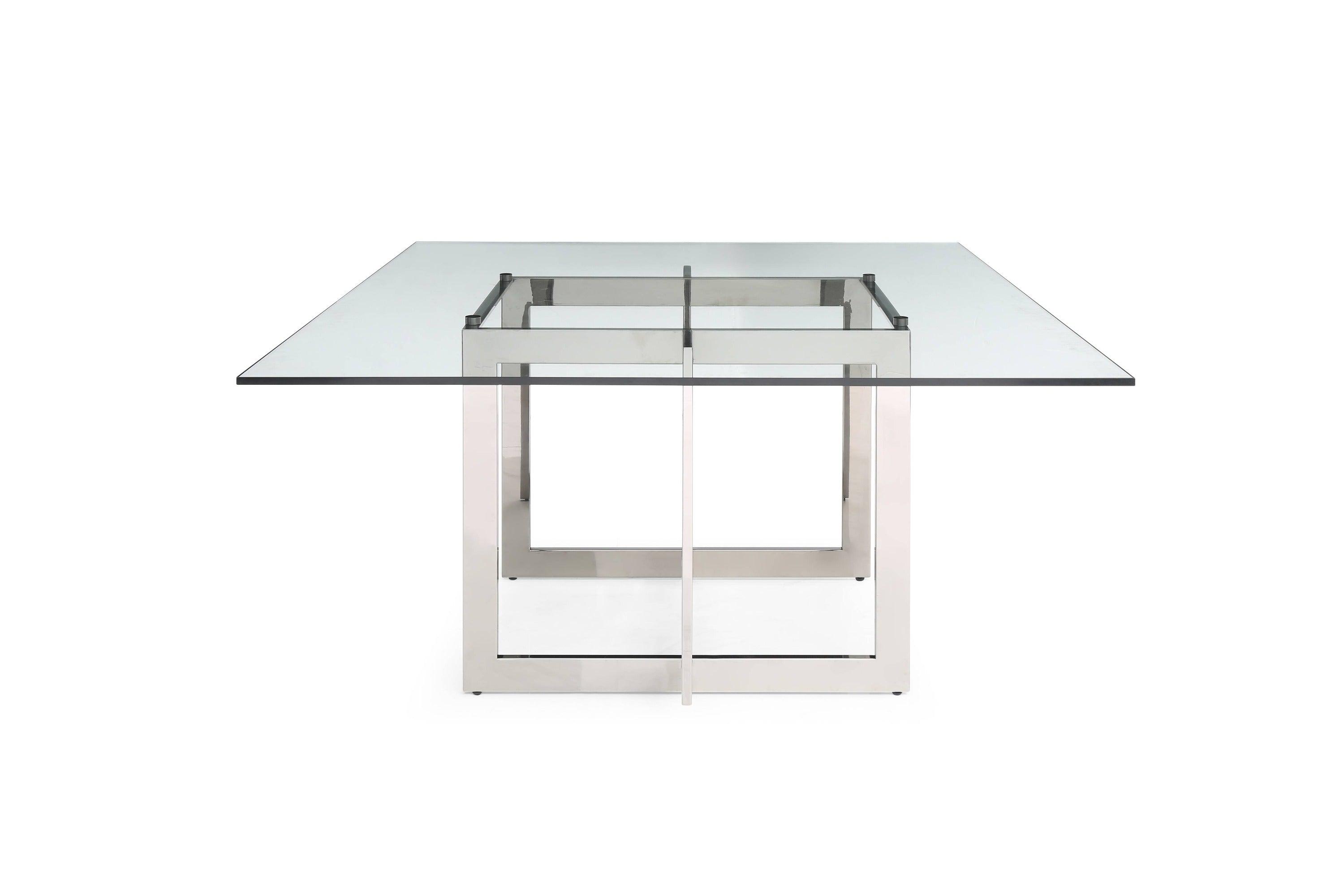 Modrest Keaton Square Modern Glass Stainless Steel Dining Table