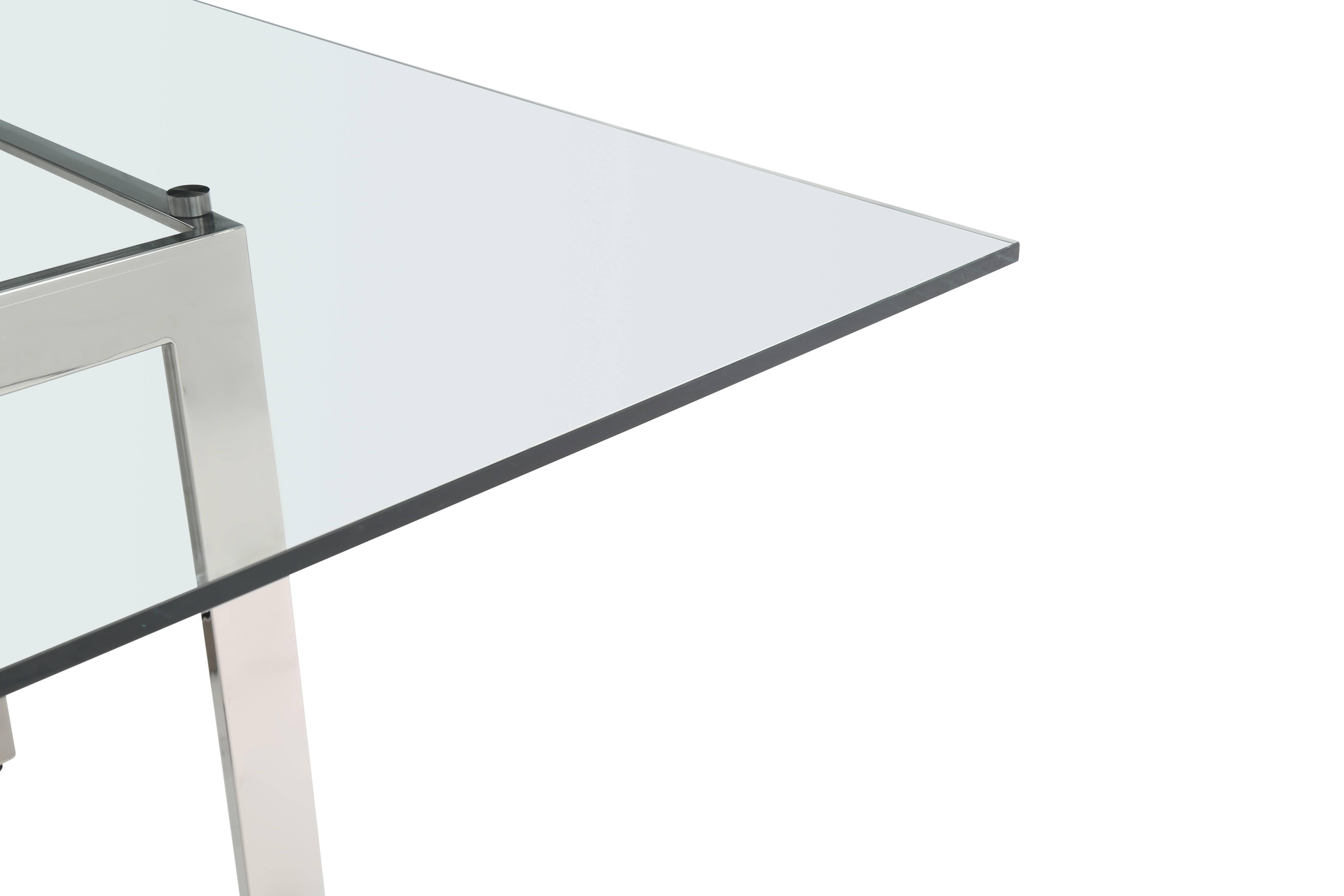 Modrest Keaton Square Modern Glass Stainless Steel Dining Table