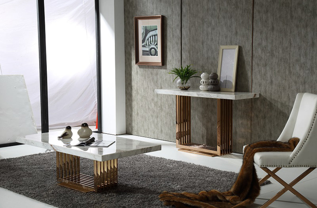 Modrest Kingsley Modern Marble & Rose Coffee Table-Coffee Table-VIG-Wall2Wall Furnishings