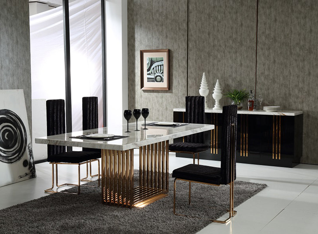 Kingsley Modern Marble and Rosegold Dining Table