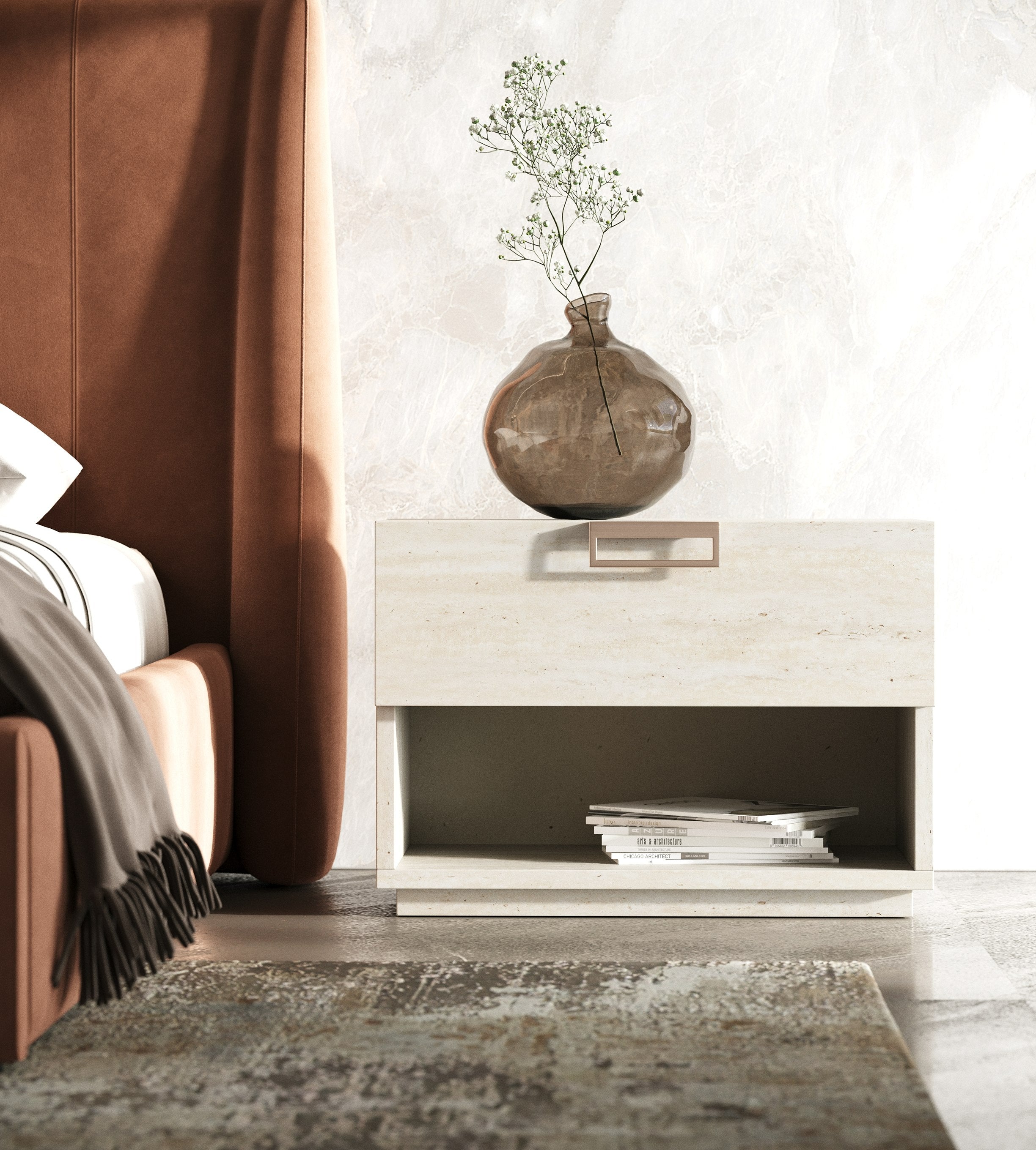Lago Modern Faux Travertine Nightstand