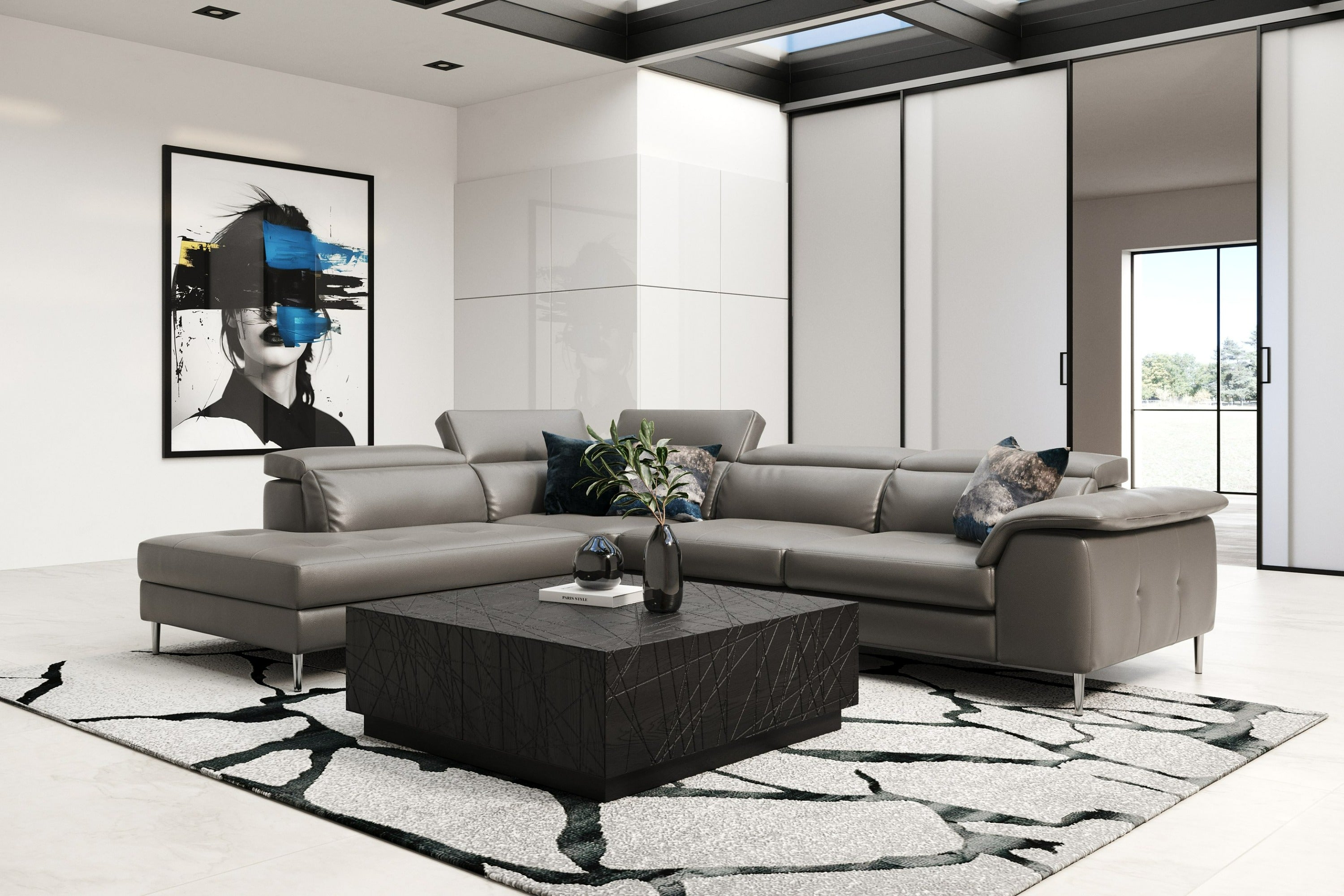 Viola Italian Contemporary Leather Left Facing Sectional Sofa