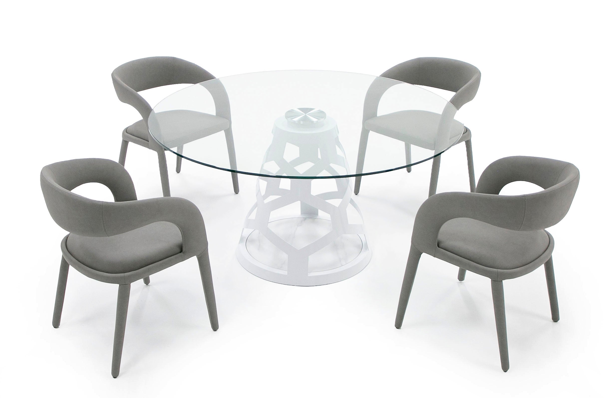 Modrest Lilly - Modern 12mm Round Glass + Dining Table-Dining Table-VIG-Wall2Wall Furnishings