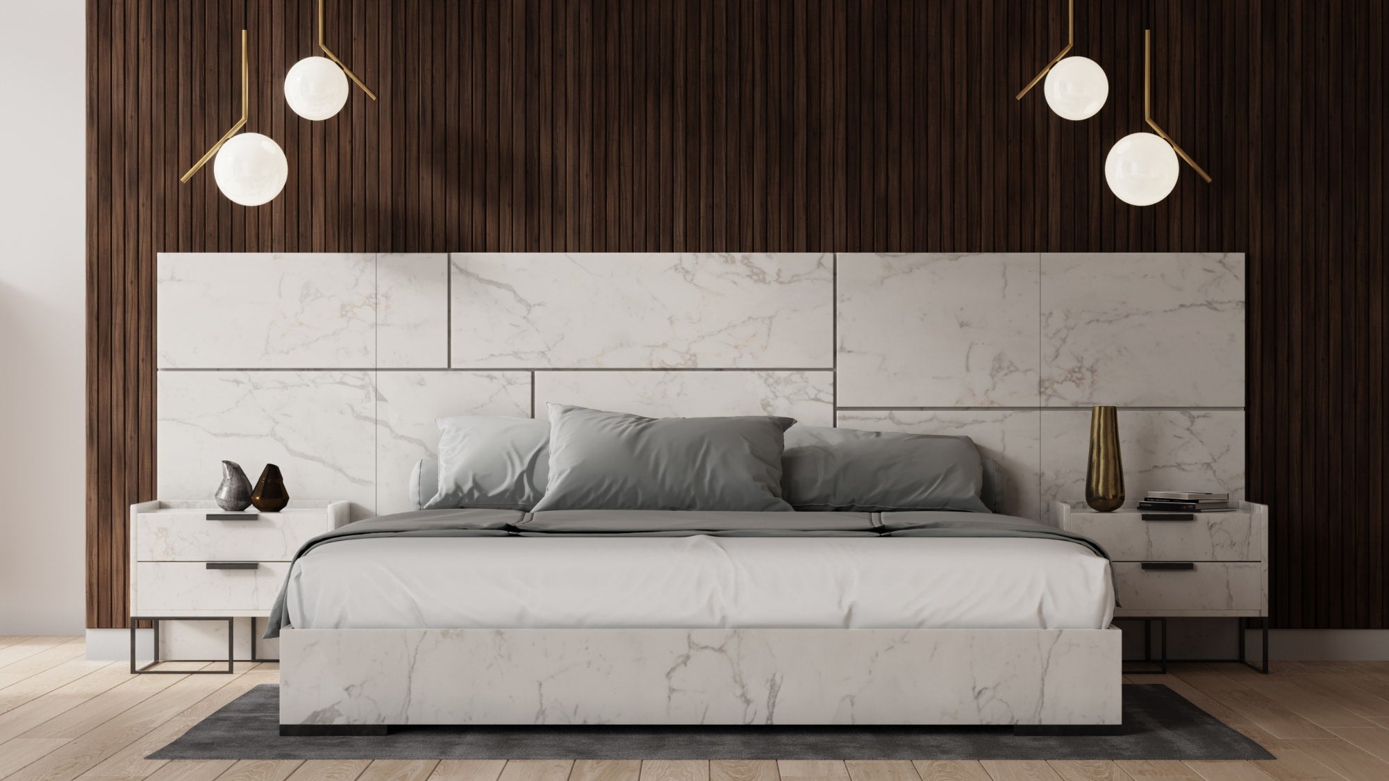 Nova Domus Marbella - Italian Modern White Marble Bed w/ 2 Nightstands-Bed-VIG-Wall2Wall Furnishings