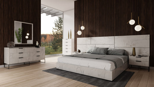 Marbella Italian Modern Marble Bed w/ 2 Nightstands