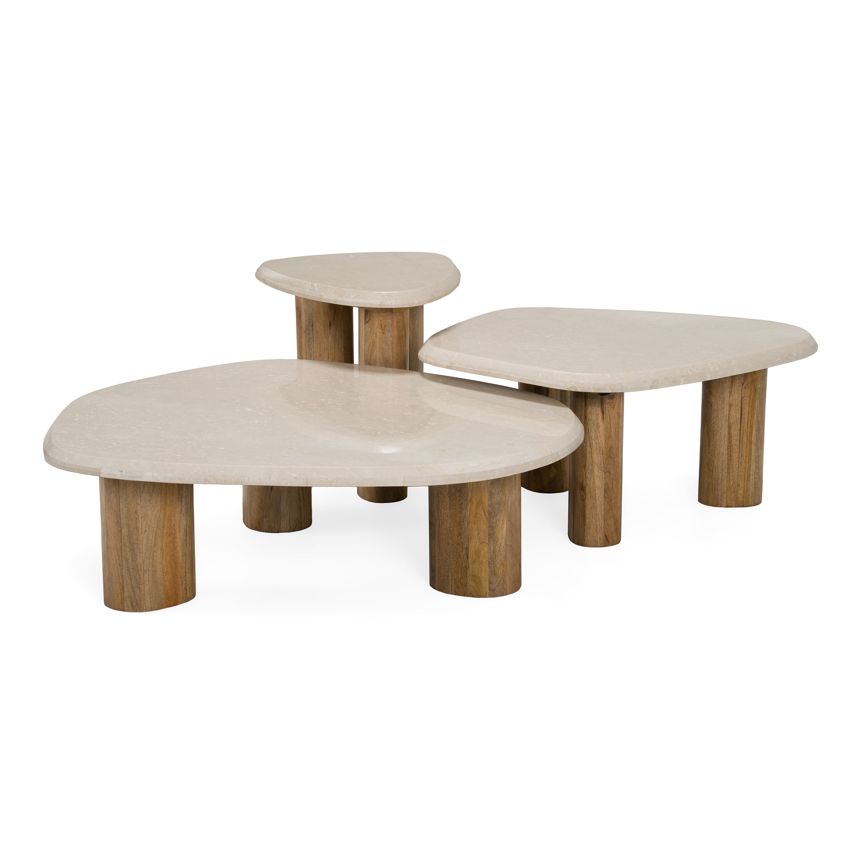 Marlin Modern Marble and Mango Wood Nesting Table Set