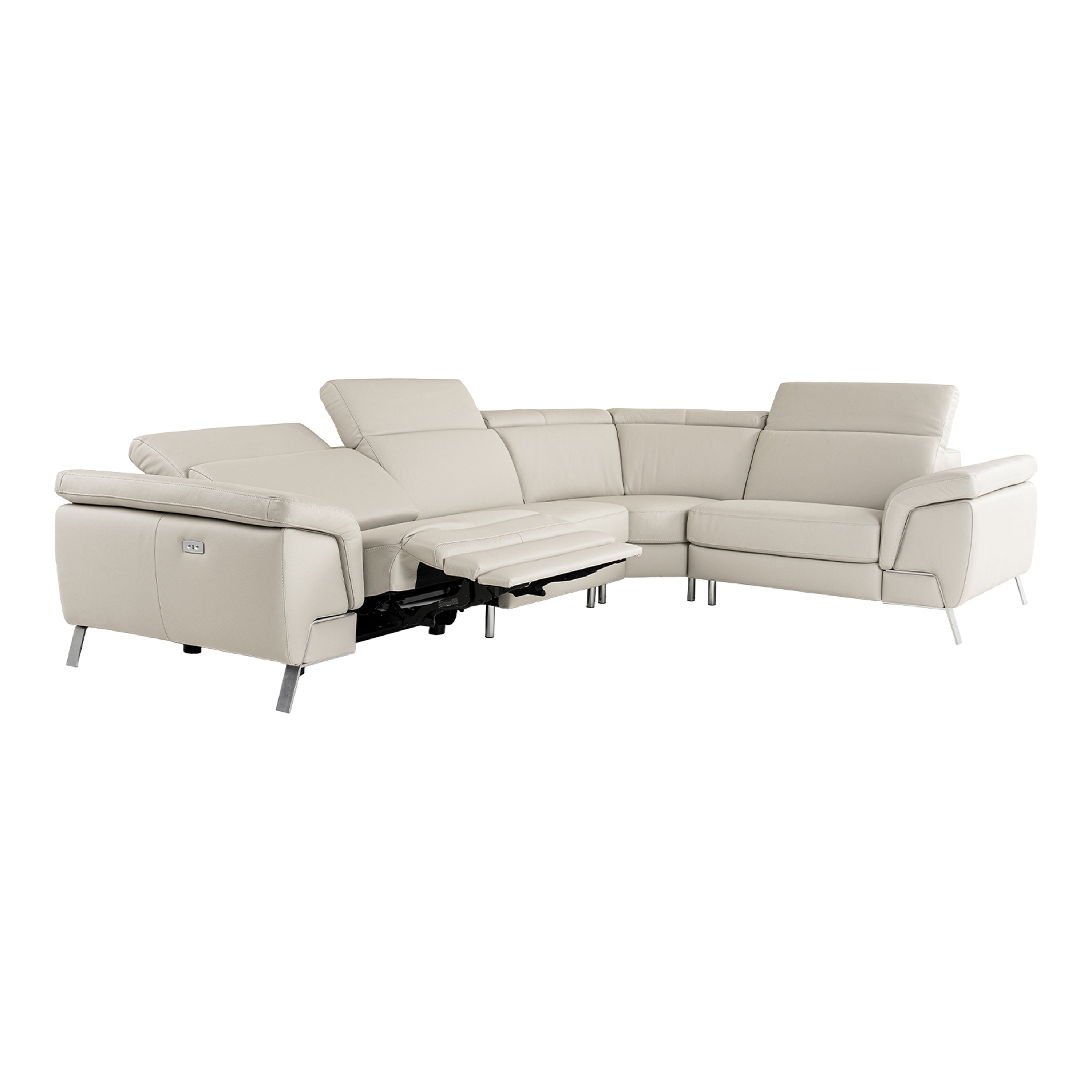 Mini Wonder Italian Modern Leather Sectional Sofa with Left Facing Recliner