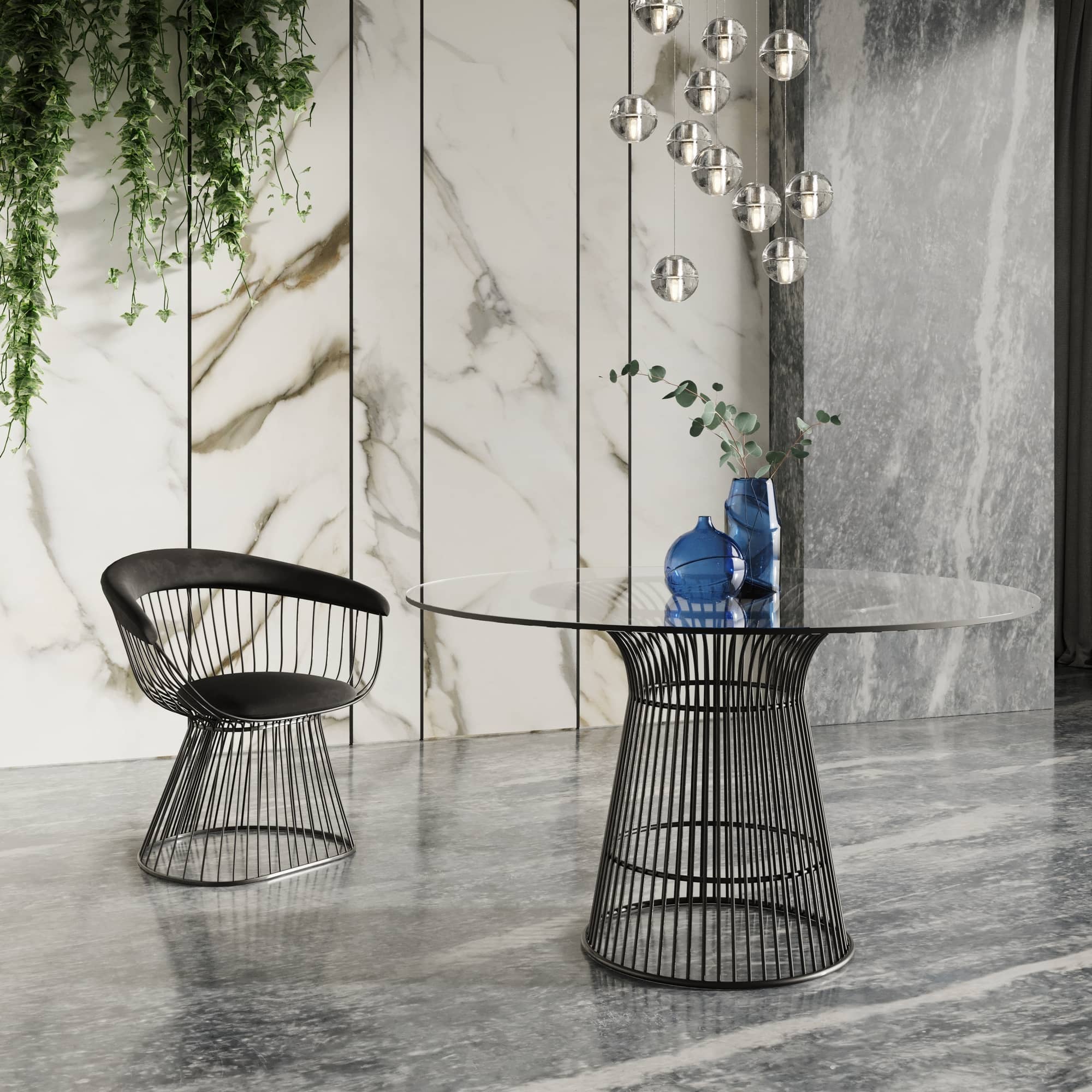 Modrest Chandler Modern Round Glass Stainless Steel Dining Table