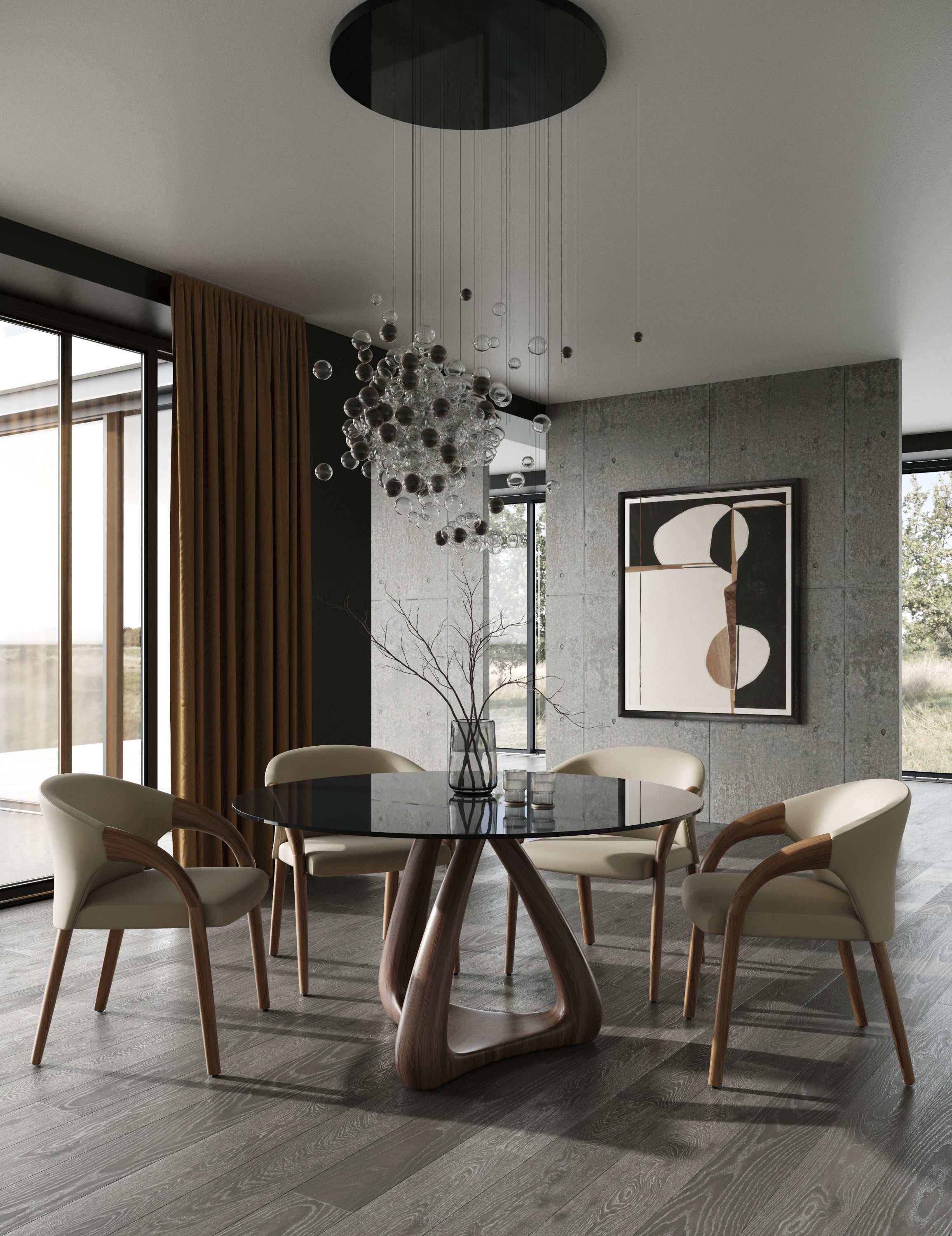 Modrest Christy Mid Century Modern Glass Round Dining Table