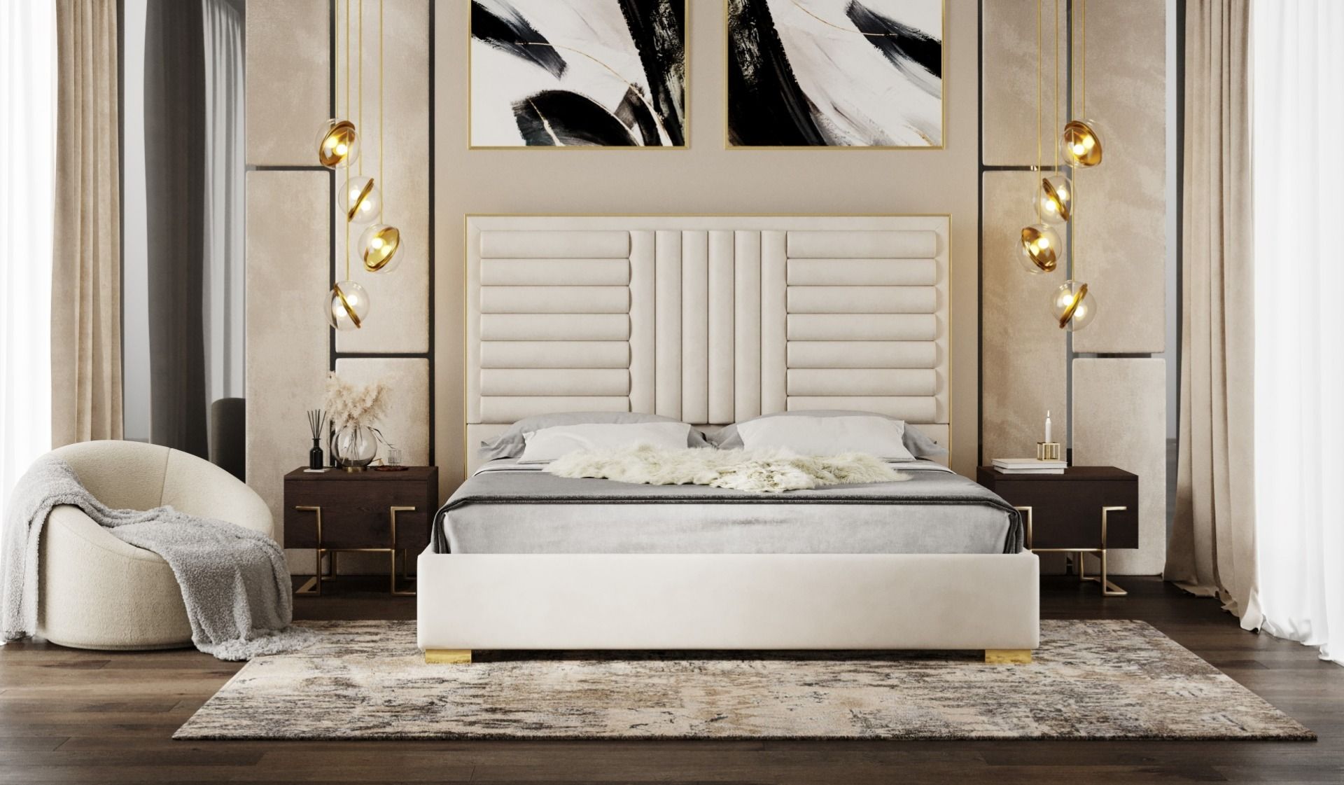 Modrest Daystar - Modern Beige Velvet and Gold Bed-Bed-VIG-Wall2Wall Furnishings