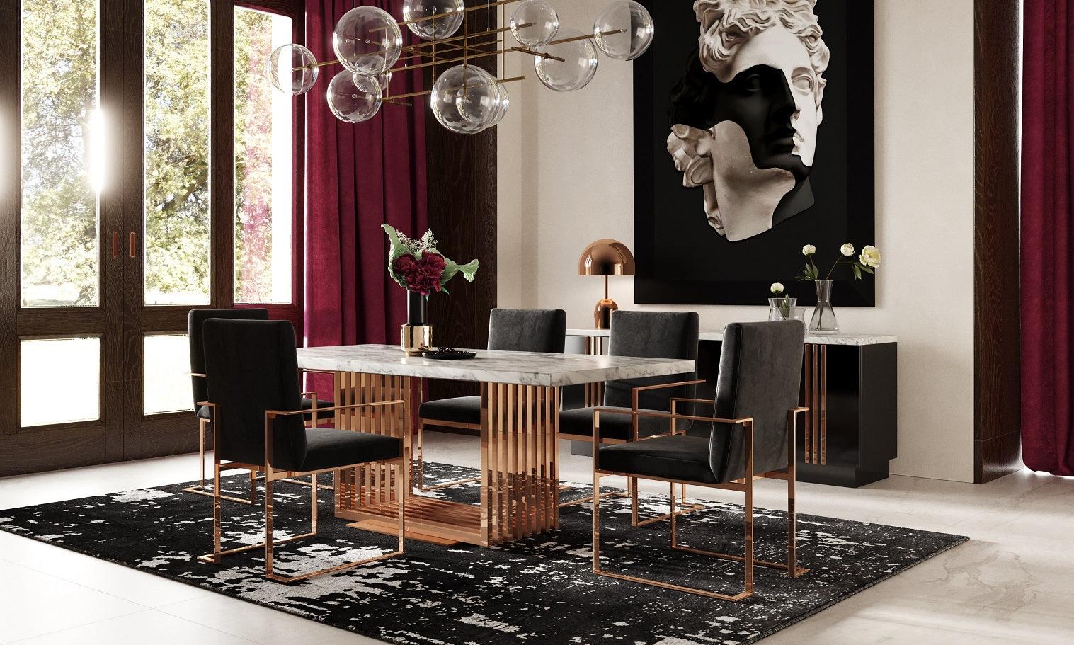 Kingsley Modern Marble and Rosegold Dining Table