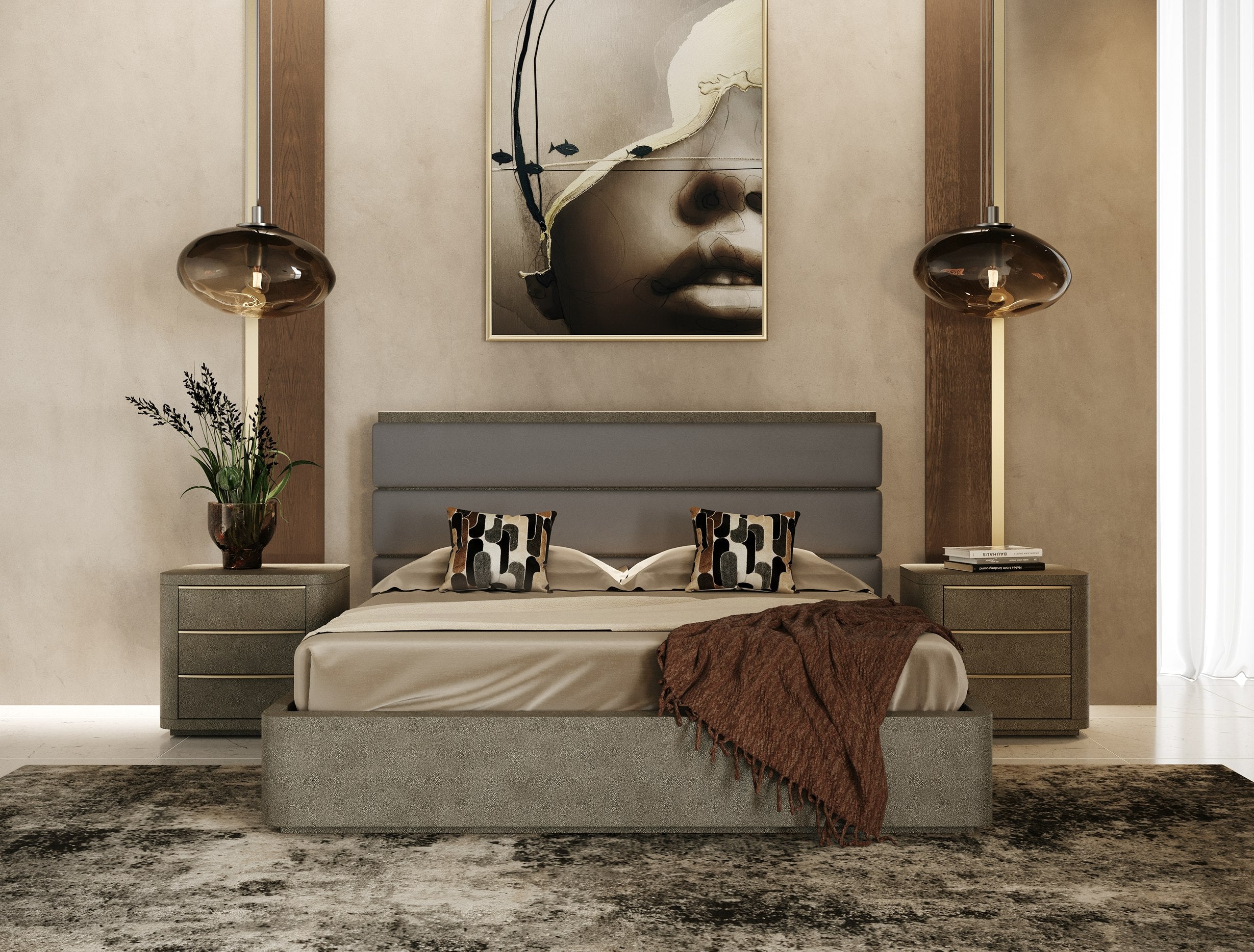 Lois Modern Leather & Shagreen Bed