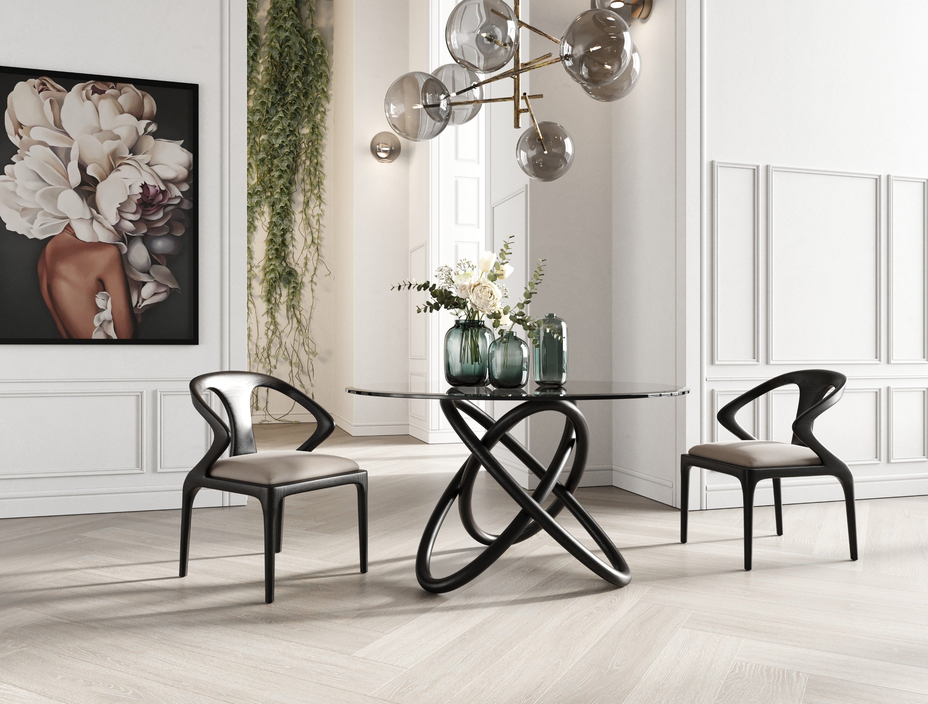 Modrest Mason Round Glass Ash Dining Table