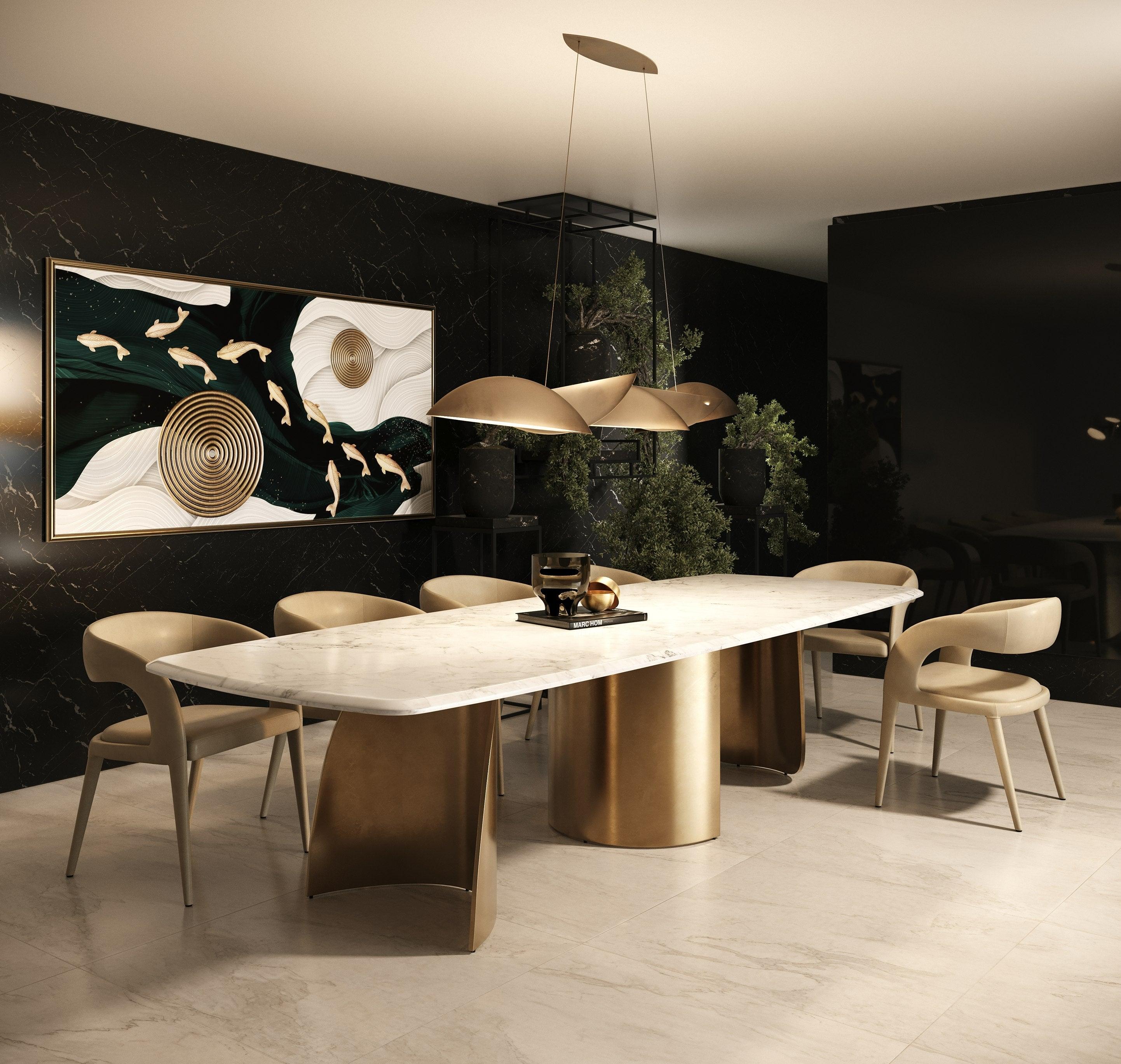 Modrest Reynold Glam Faux Marble Stainless Steel Dining Table
