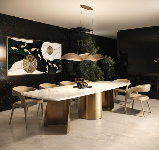 Reynold Glam Faux Marble and Stainless Steel Dining Table