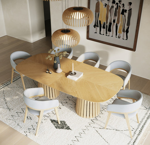 Truman Mid-Century Modern Extendable Dining Table 10 Chairs Set