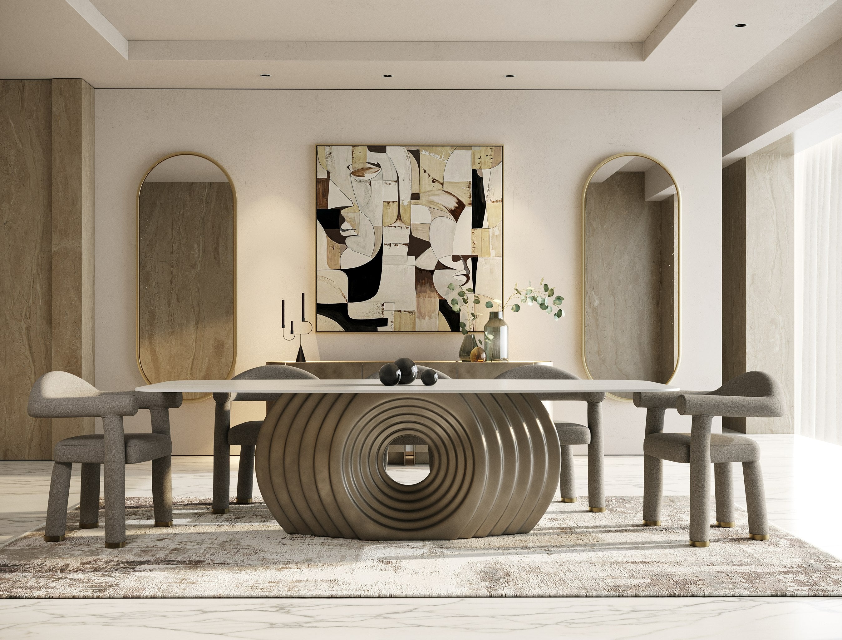 Moorgate Modern Travertine Ceramic Dining Table