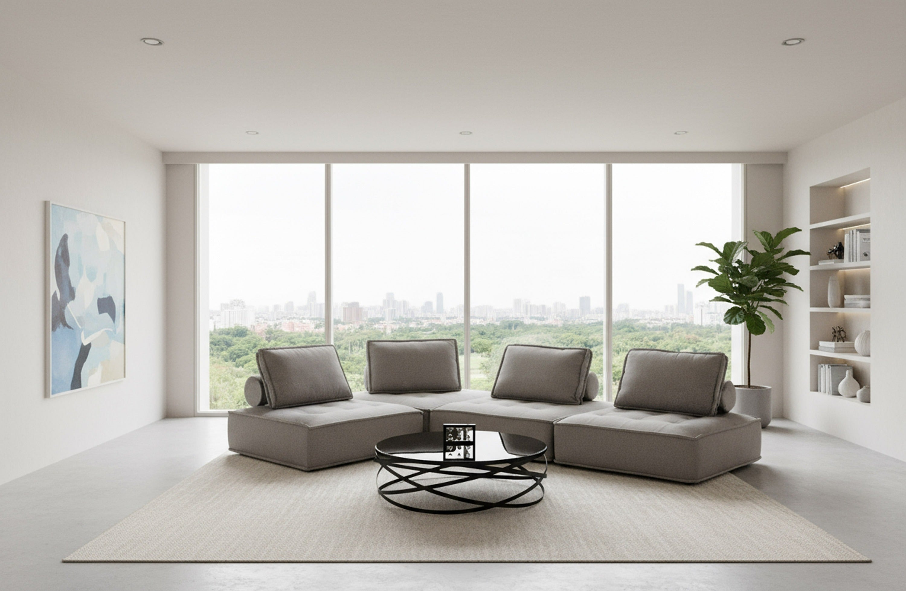 Nolden Modern Fabric Modular 4-Piece Sectional Sofa