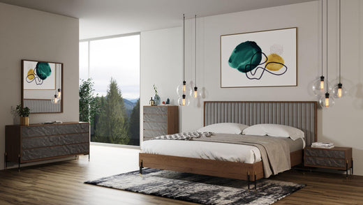 Metcalf Mid-Century Bed w/ Two Nightstands