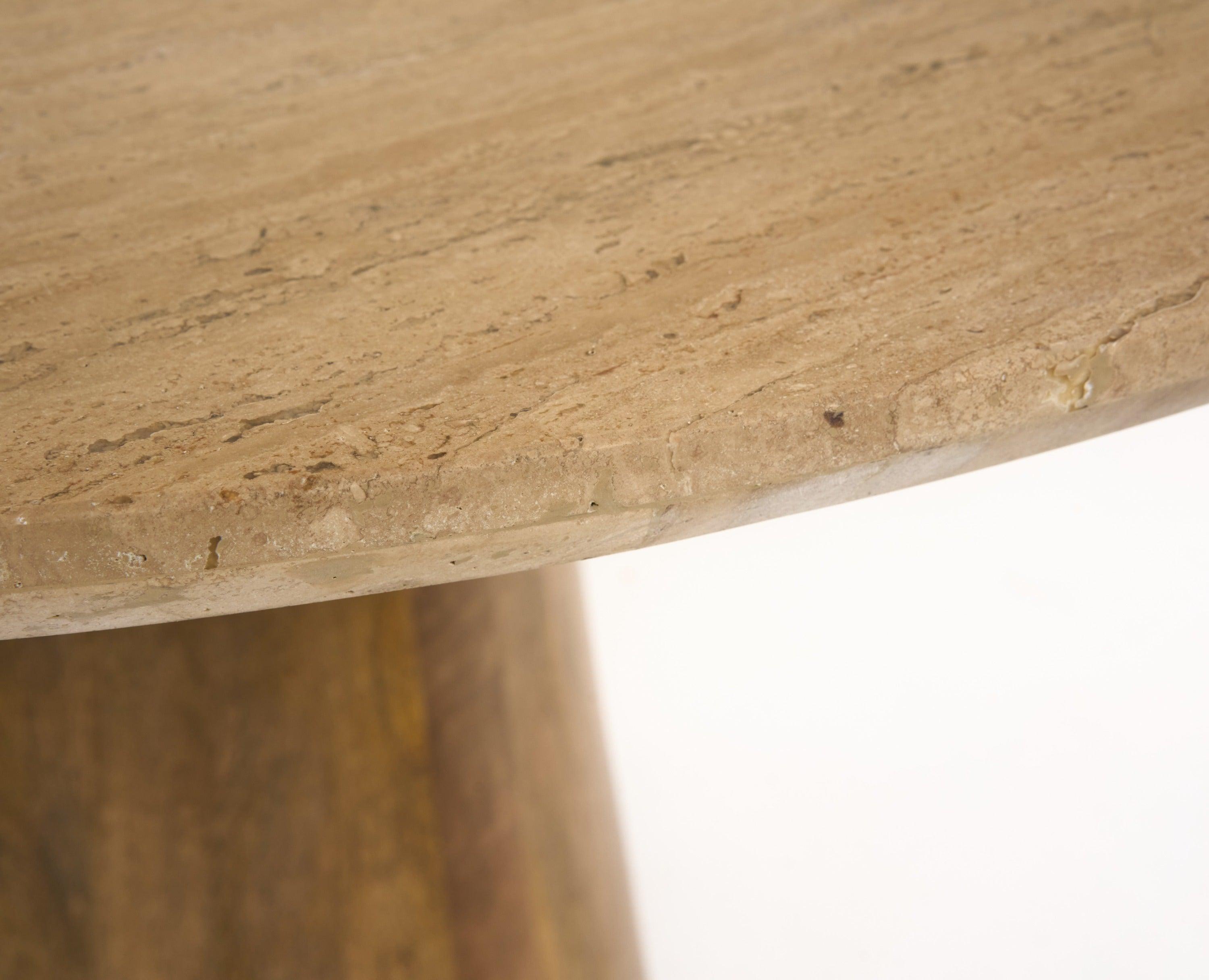 Onalaska Modern Travertine Marble and Wood Round Dining Table