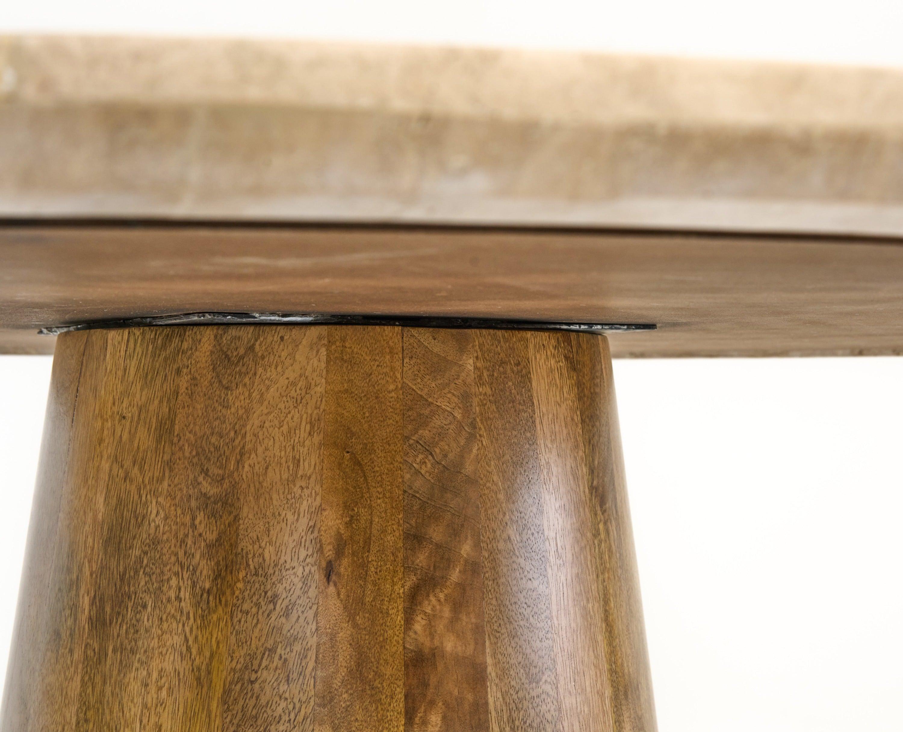Onalaska Modern Travertine Marble and Wood Round Dining Table