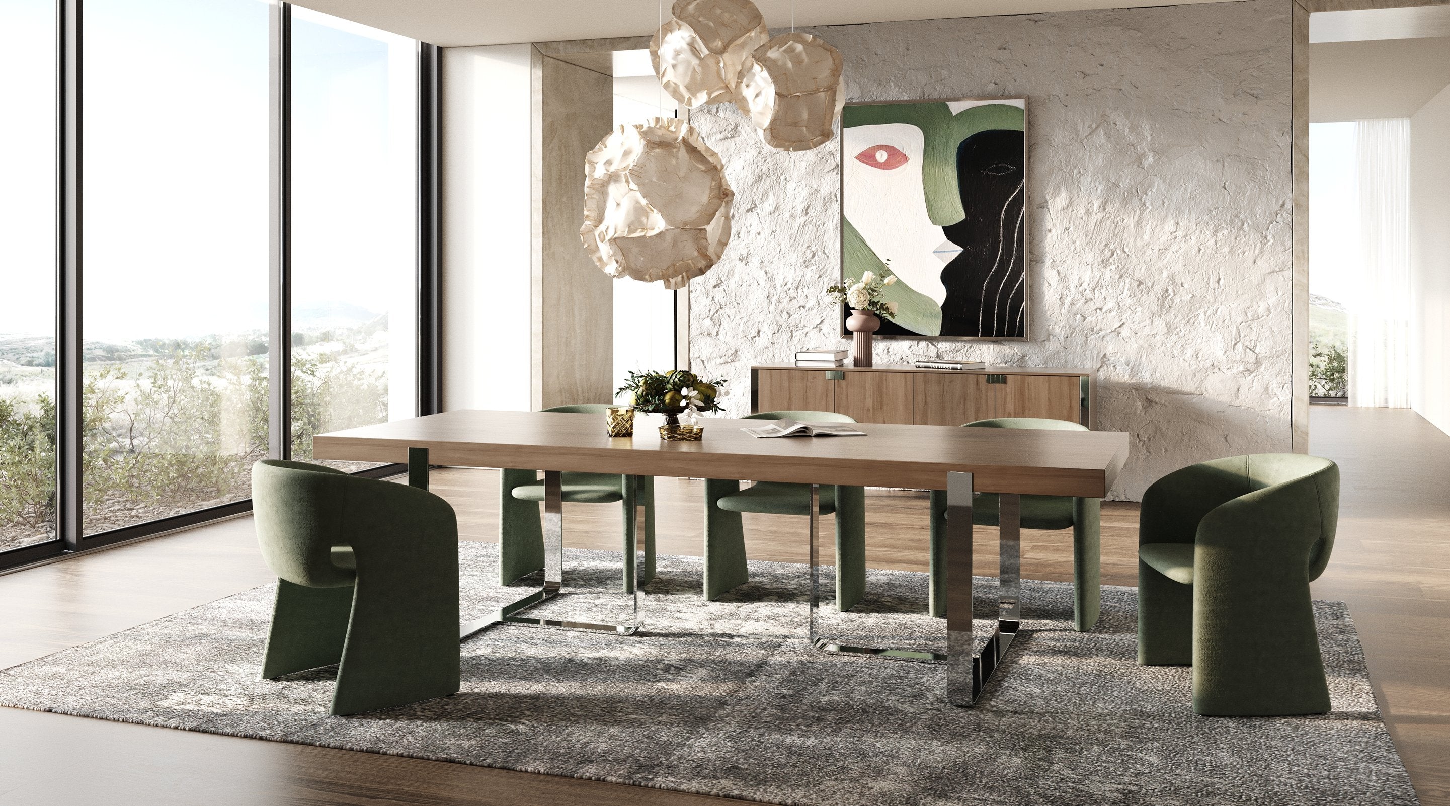 Modrest Pauline- Modern Walnut and Stainless Steel Dining Table-Dining Table-VIG-Wall2Wall Furnishings
