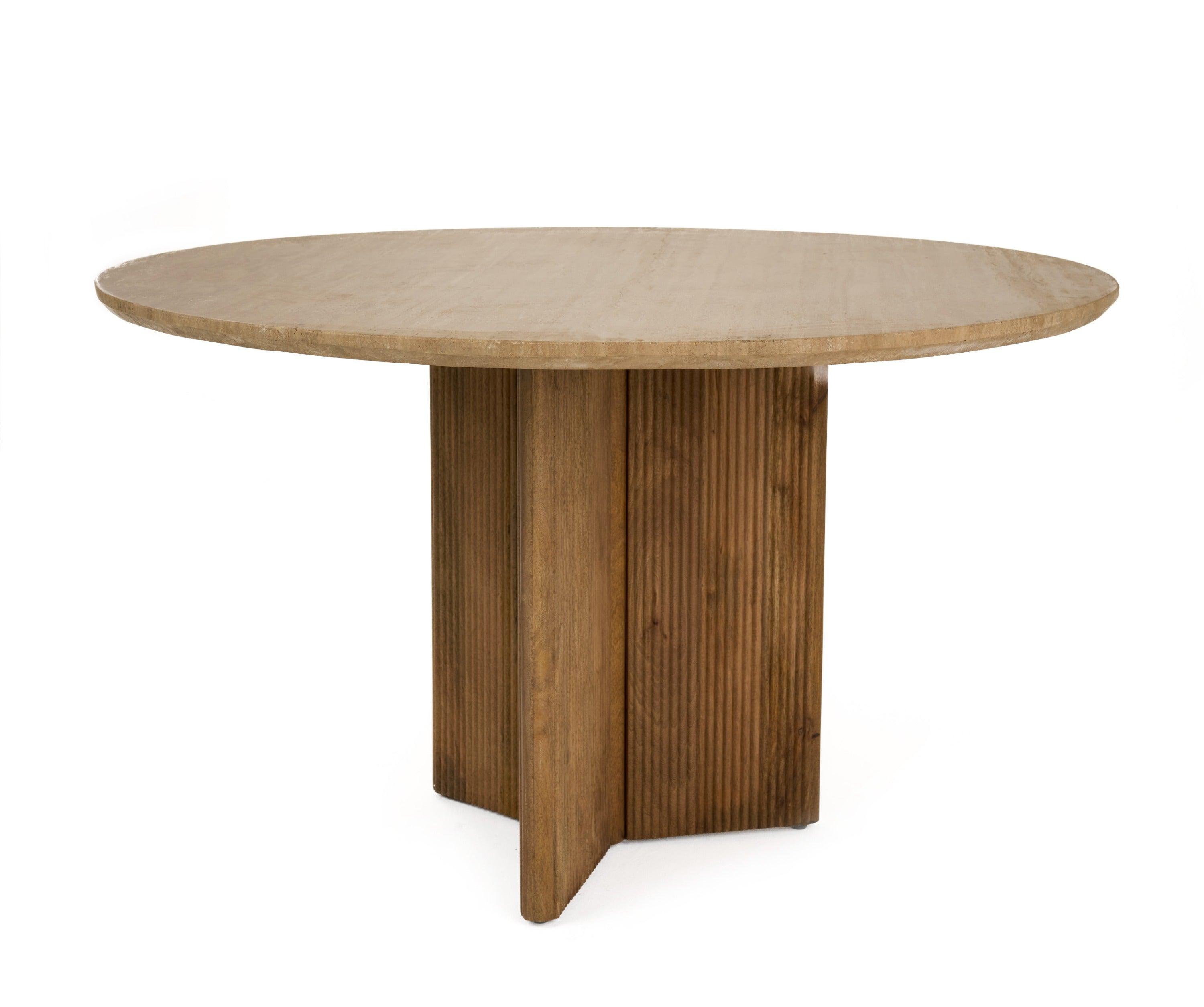Modrest Pawnee Modern Travertine Marble Wood Round Dining Table