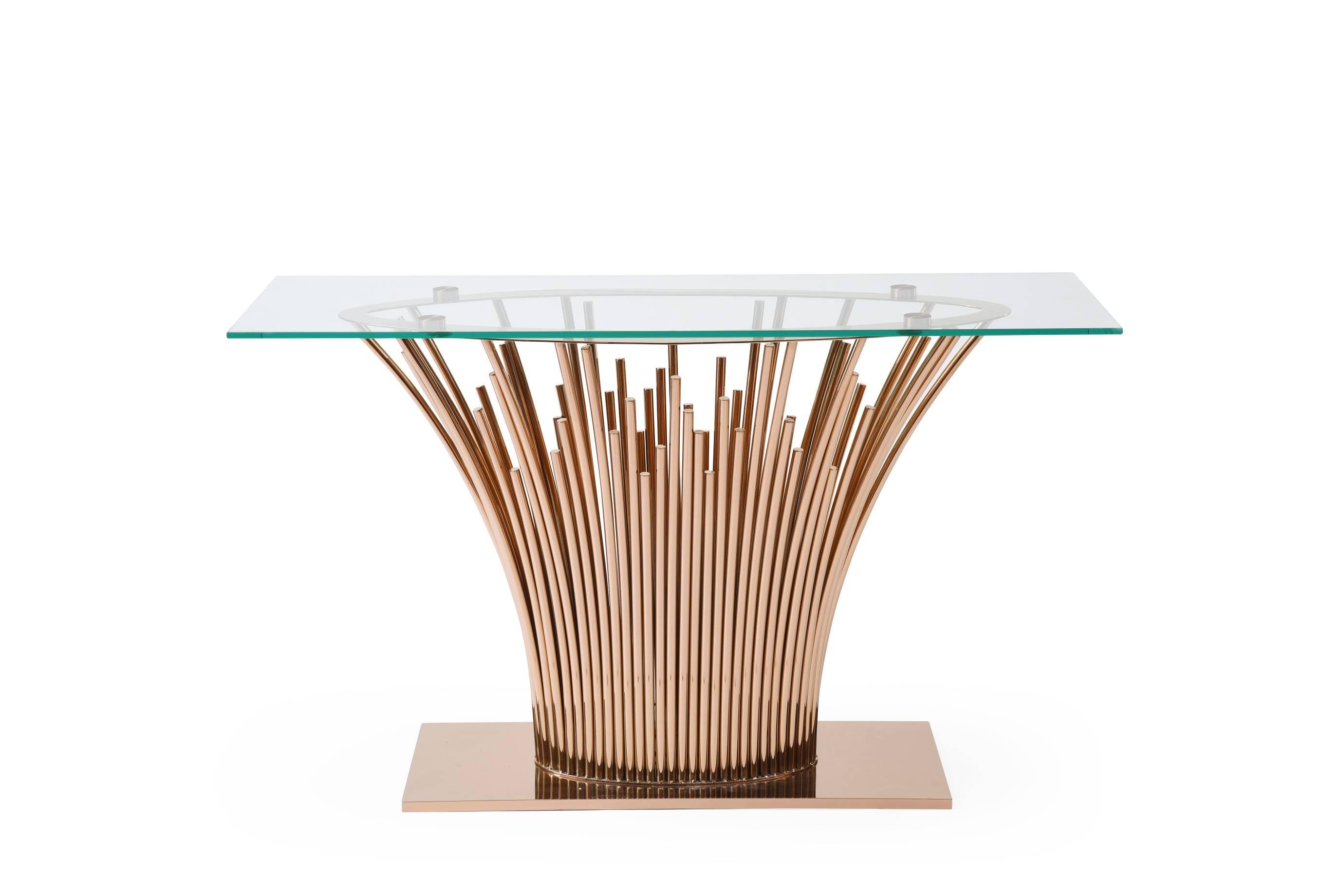 Paxton Modern Glass and Rosegold Console Table