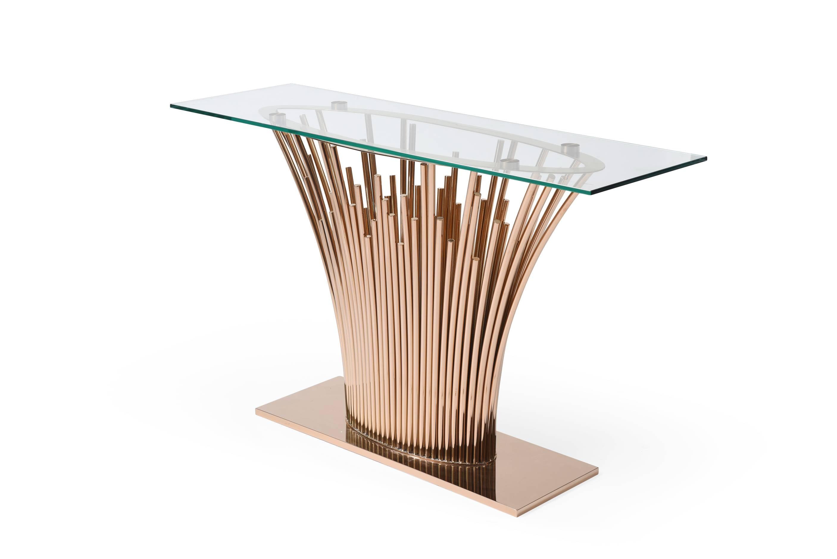 Paxton Modern Glass and Rosegold Console Table