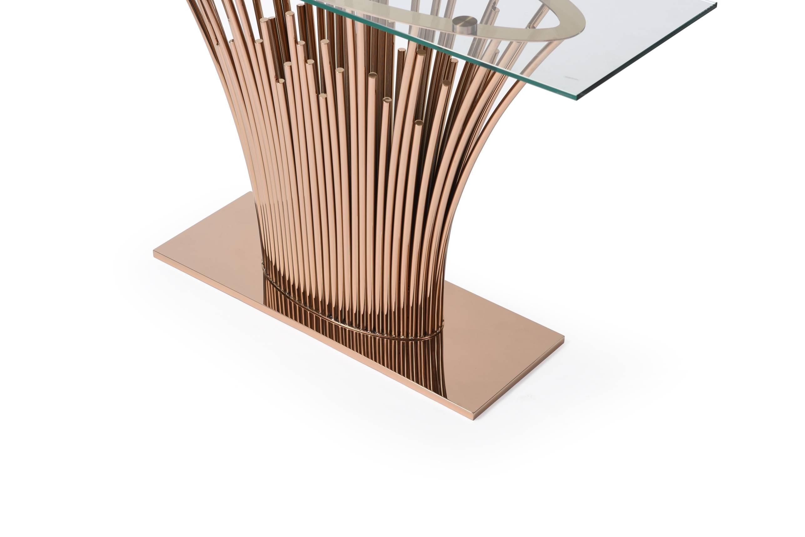 Paxton Modern Glass and Rosegold Console Table