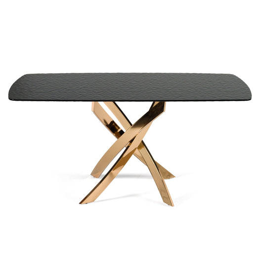 Pyrite Modern Glass and Rosegold Rectangular Dining Table
