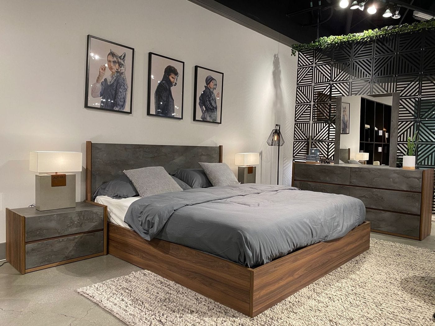 Nova Domus Rado - Modern Walnut & Volcanic Slate Bed-Bed-VIG-Wall2Wall Furnishings