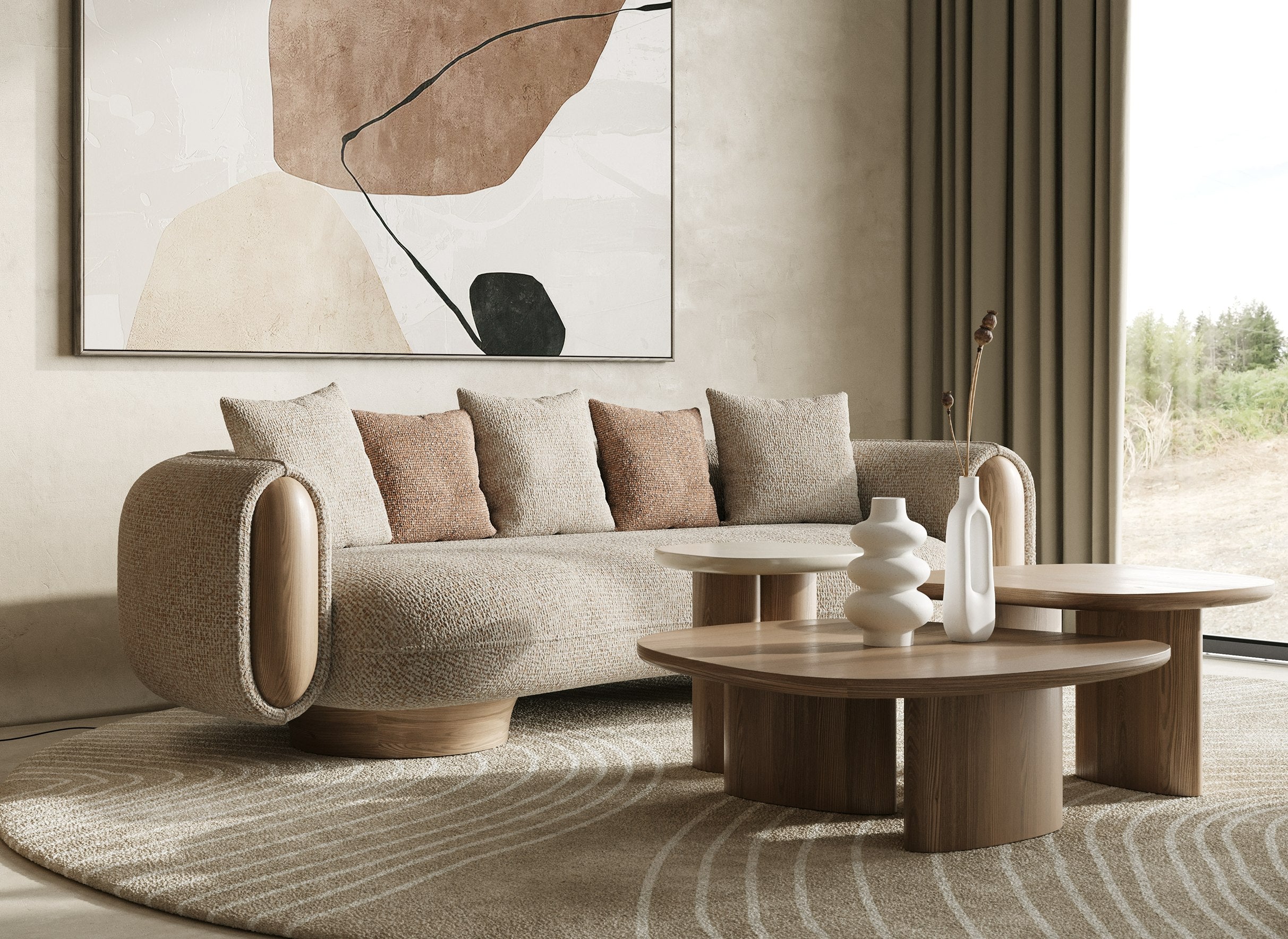 Raywood Modern Multicolored Boucle Fabric and Ash Sofa