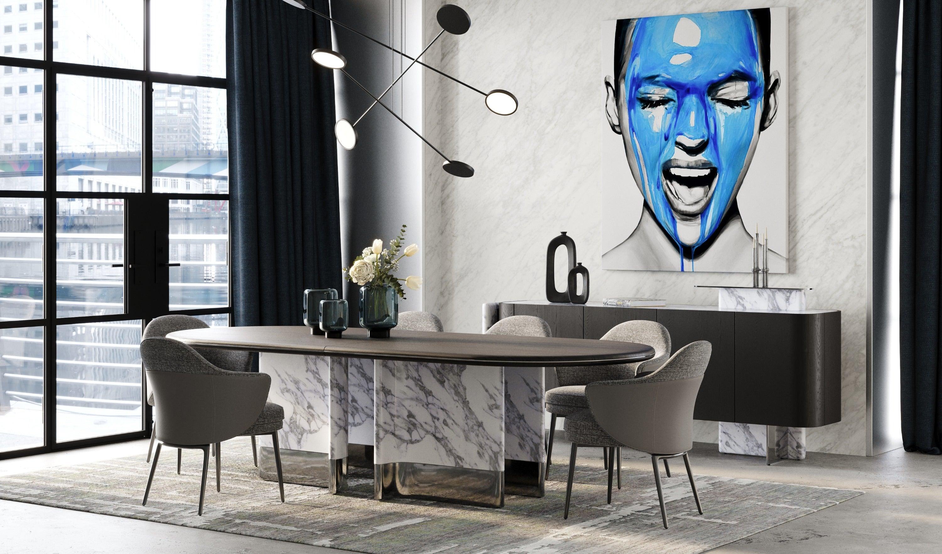 Renfew Modern Faux Marble Oval Dining Table