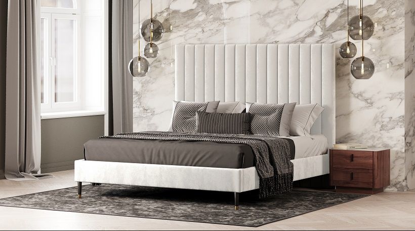 Modrest Hemlock - Contemporary White Fabric Bed-Bed-VIG-Wall2Wall Furnishings