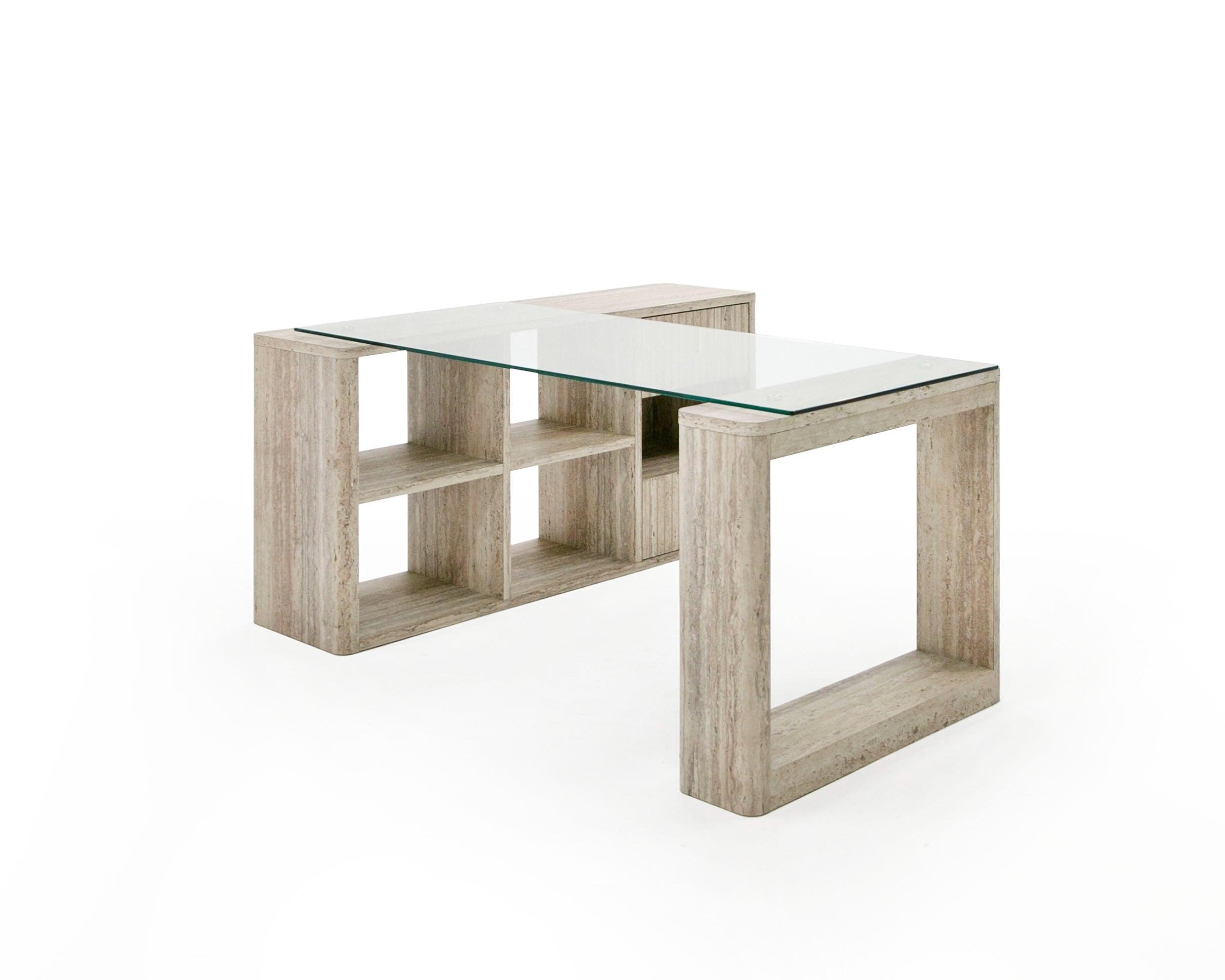 Nova Domus Roma Modern Glass Faux Travertine Reversible Desk