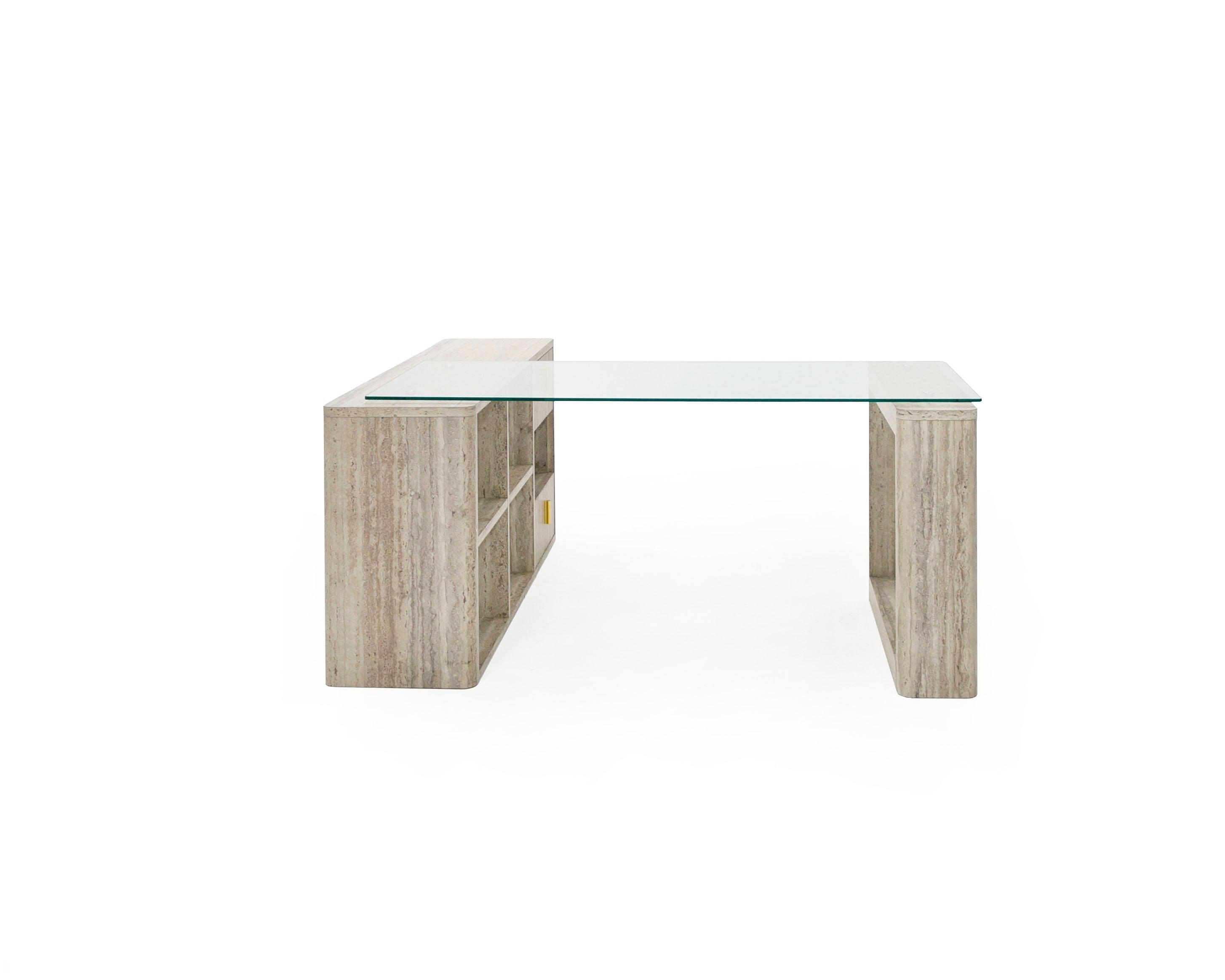 Nova Domus Roma Modern Glass Faux Travertine Reversible Desk